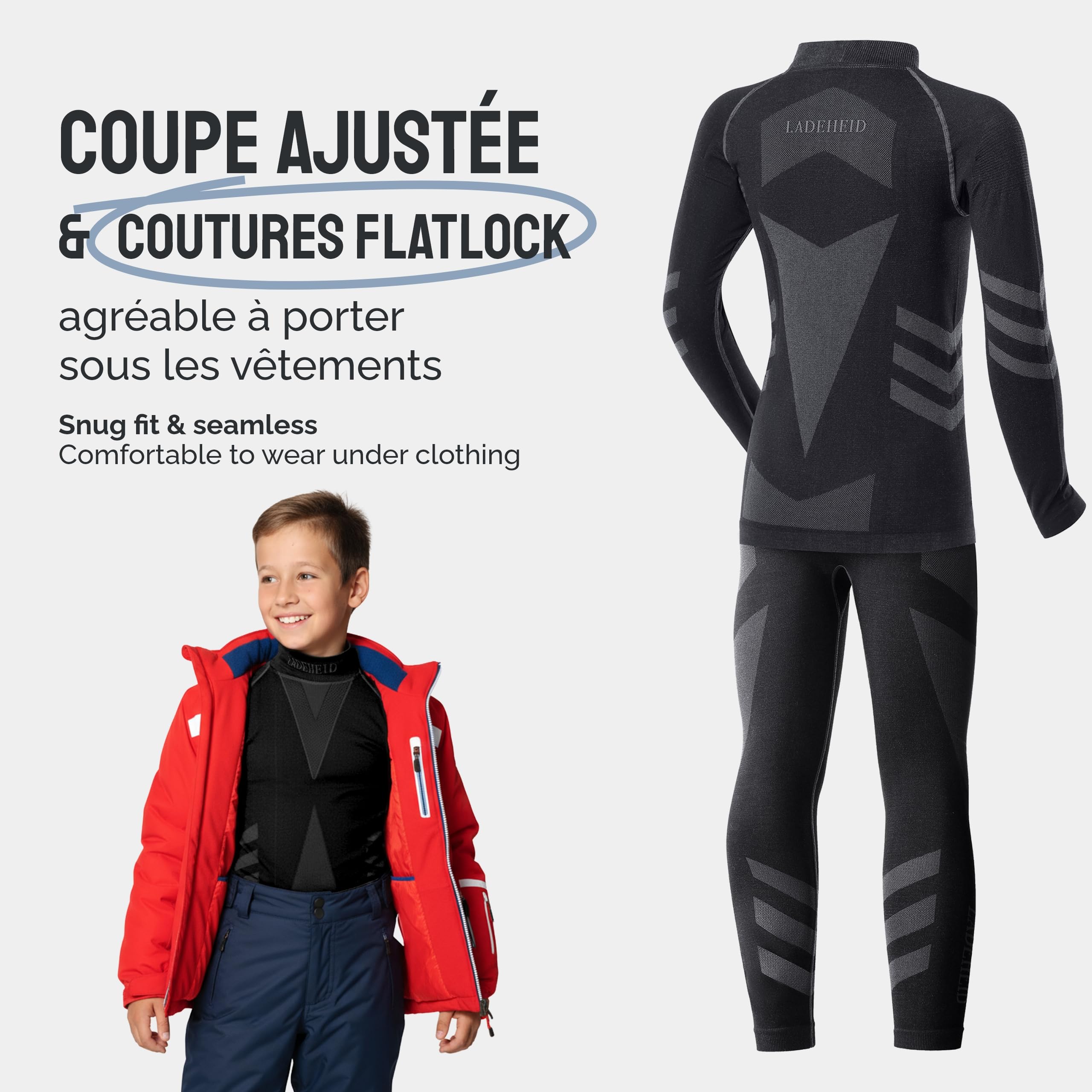 Ladeheid sous-vêtements Thermiques Ensemble Shirt Manches Longues Caleçon Long Unisexe Enfant LAGI009