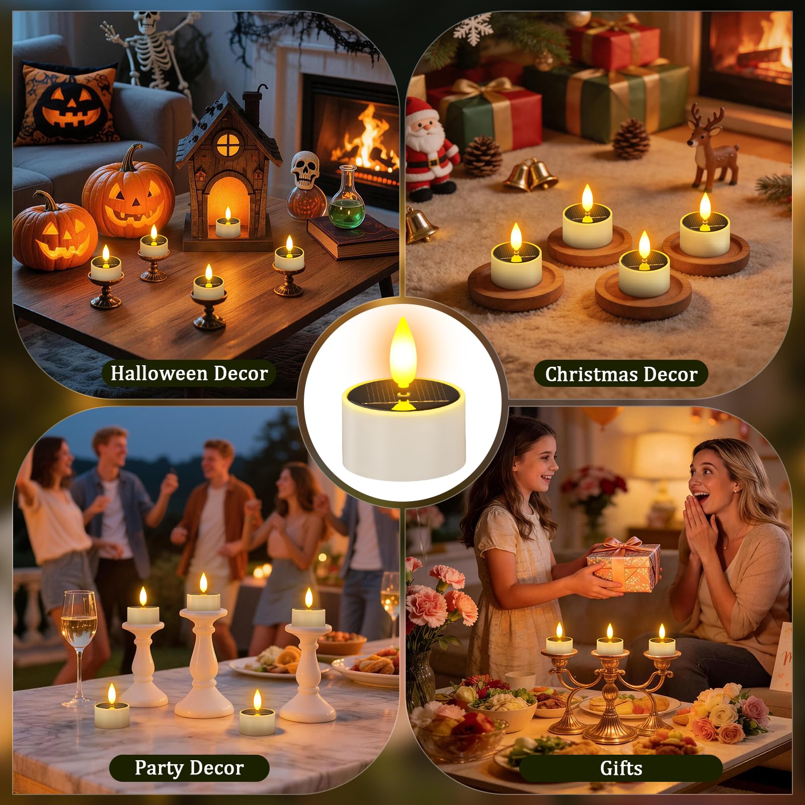 PChero 12er Set Solar Teelichter für Außen, LED Flackernd Solar Kerzen Outdoor Wasserdicht, Aufladbare Teelichter Solarkerzen mit Dusk to Dawn Sensor für Garten Terrassen Balkon Laterne Grab Deko