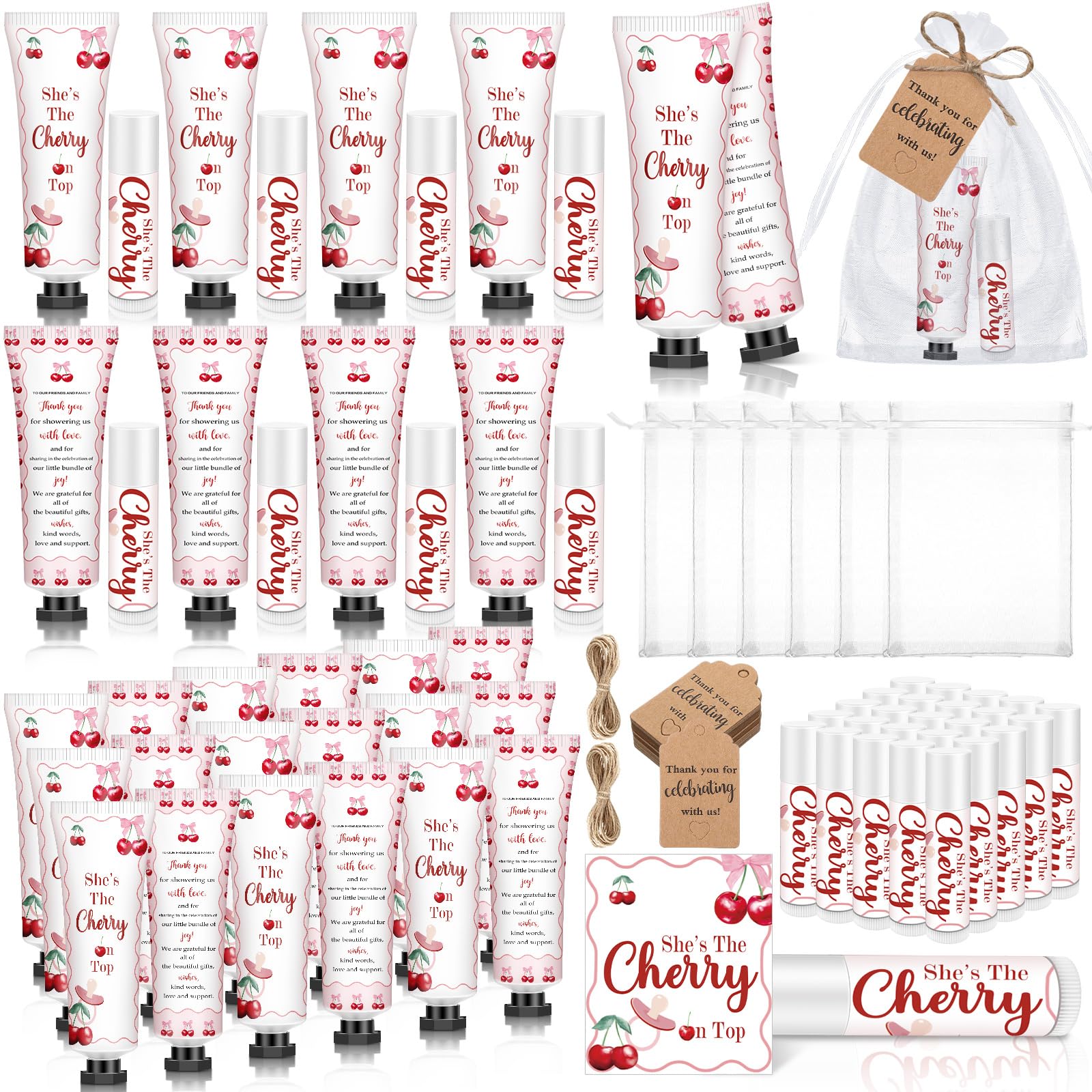 25 Pcs Cherry Lotion Balm Set Party Favors Organza Bag, 25cherry