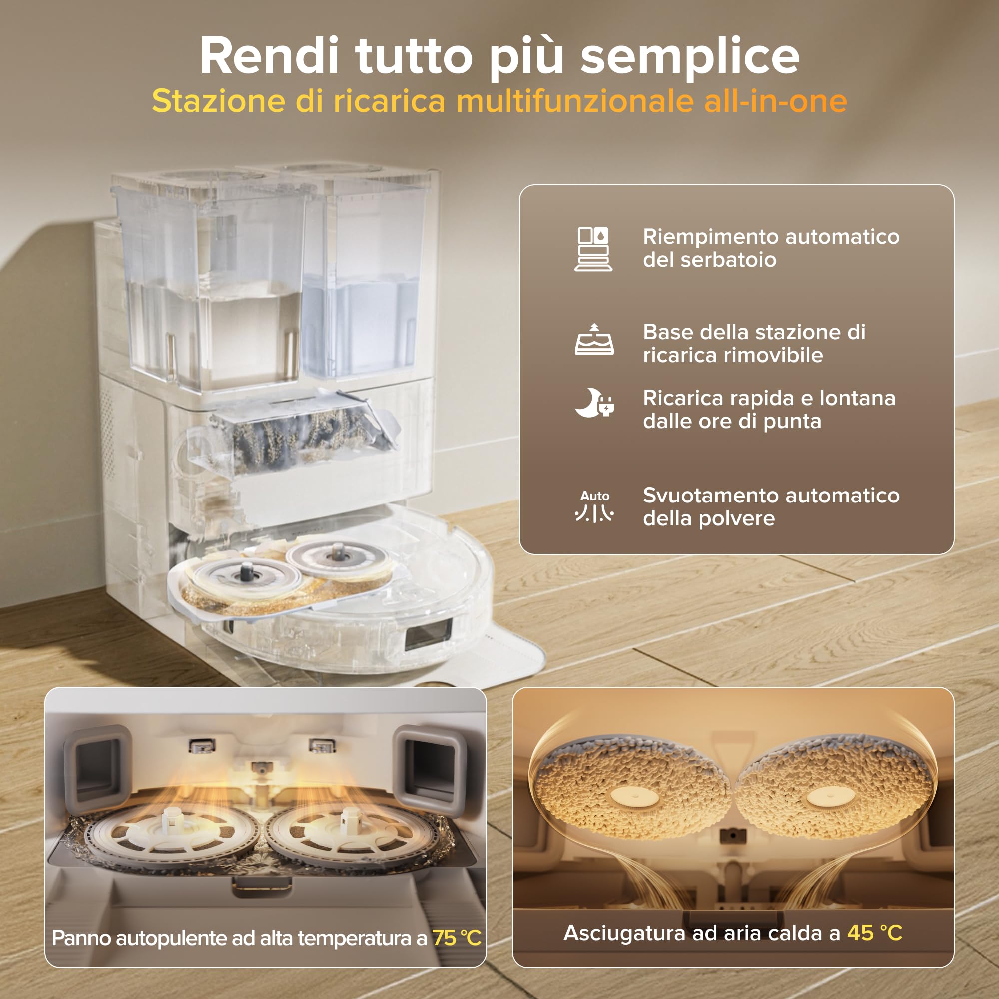 roborock Qrevo S Pro Set Robot Aspirateur Laveur 18 500 Pa, 45 °C Séchage à l’air Chaud, 75 °C Autonettoyant à Haute Température, Évitement d'obstacles et Navigation Intelligente, Anti-enchevêtrements - 4