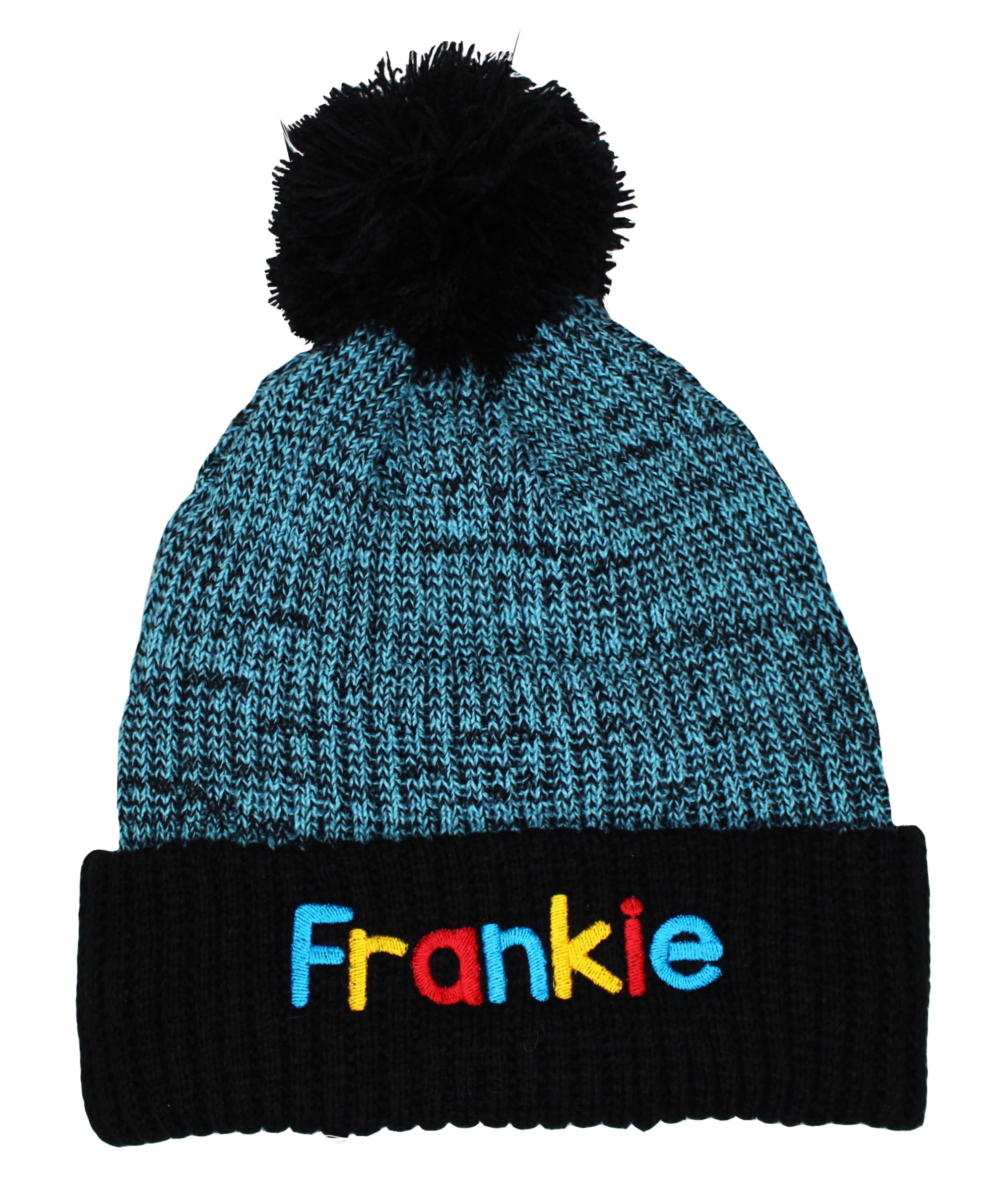 TeddyT's Personalised Children's Chunky Knit Embroidered Electric Blue Bobble Hat (4-8 Years)