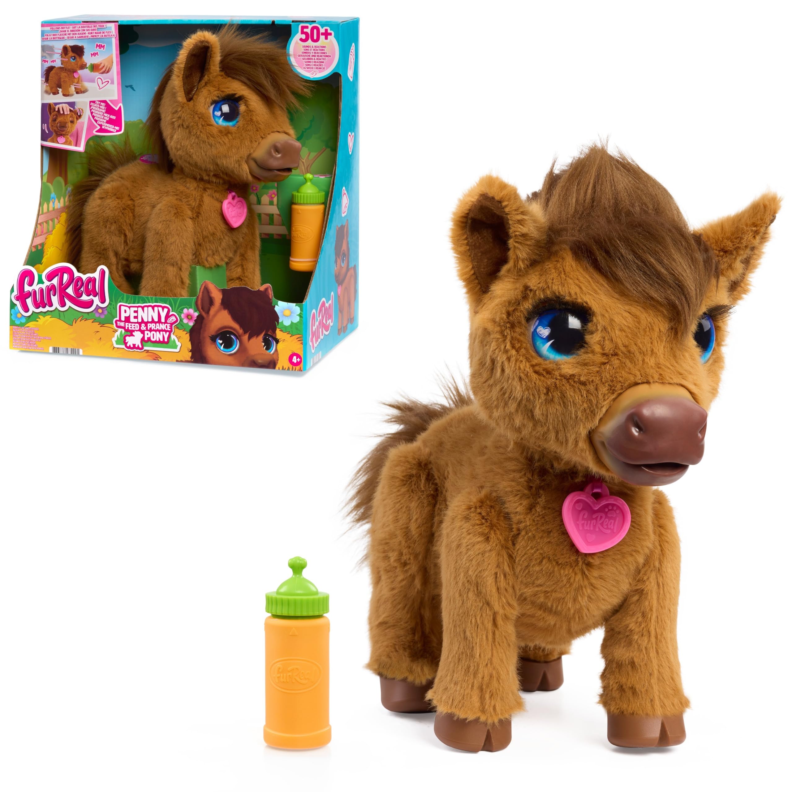 Peluche Interactivo Penny The Feed & Prance Pony de furReal | con más de 50 sonidos y reacciones, camina al activar el biberón, funciona con 4 pilas AA (incluidas), a partir de 4 años