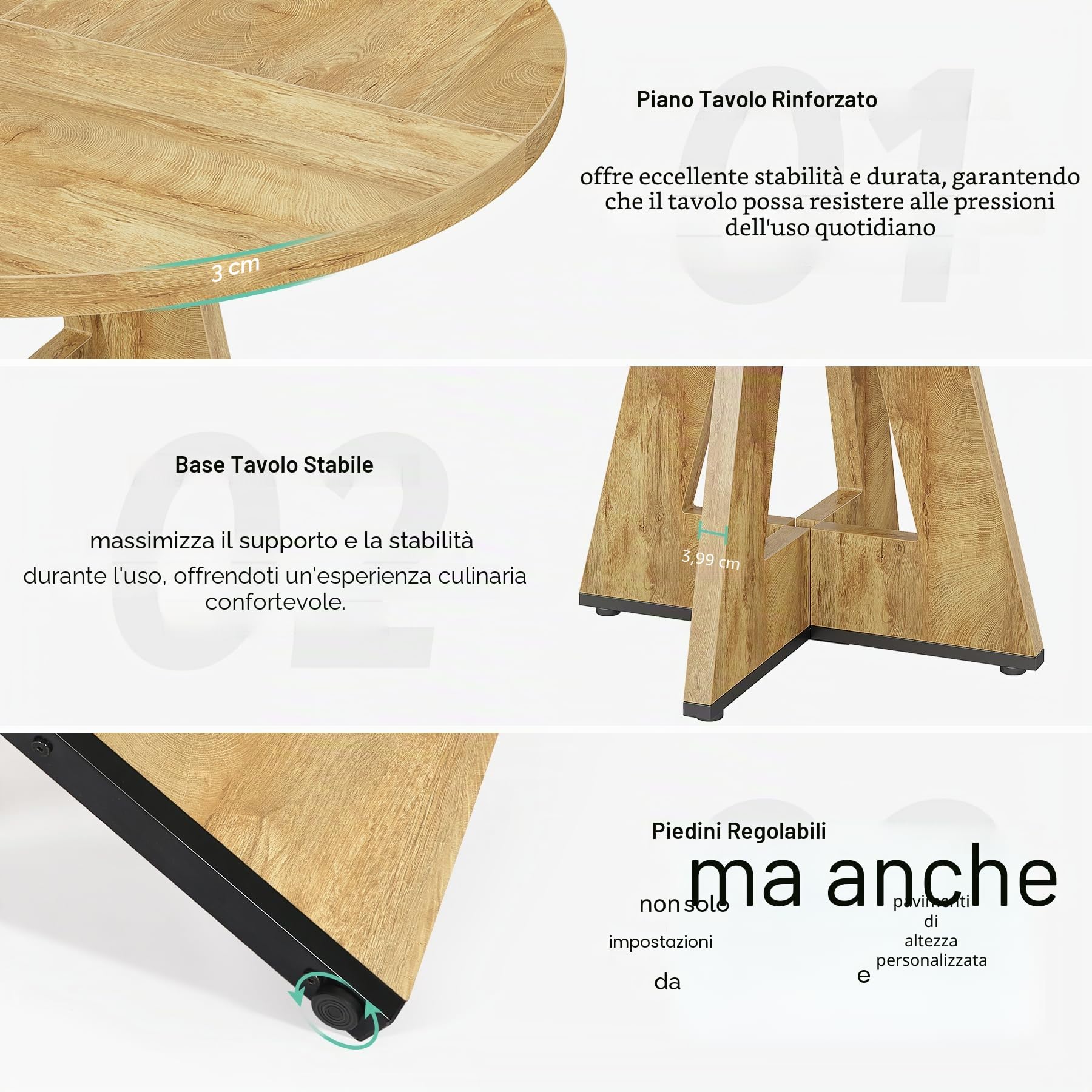 Tribesigns, tavolo da pranzo rotondo in legno da 119 cm per cucina, tavolo da 119 cm per 4-6 persone, mobili in stile fattoria con piano in legno e base a croce, legno chiaro