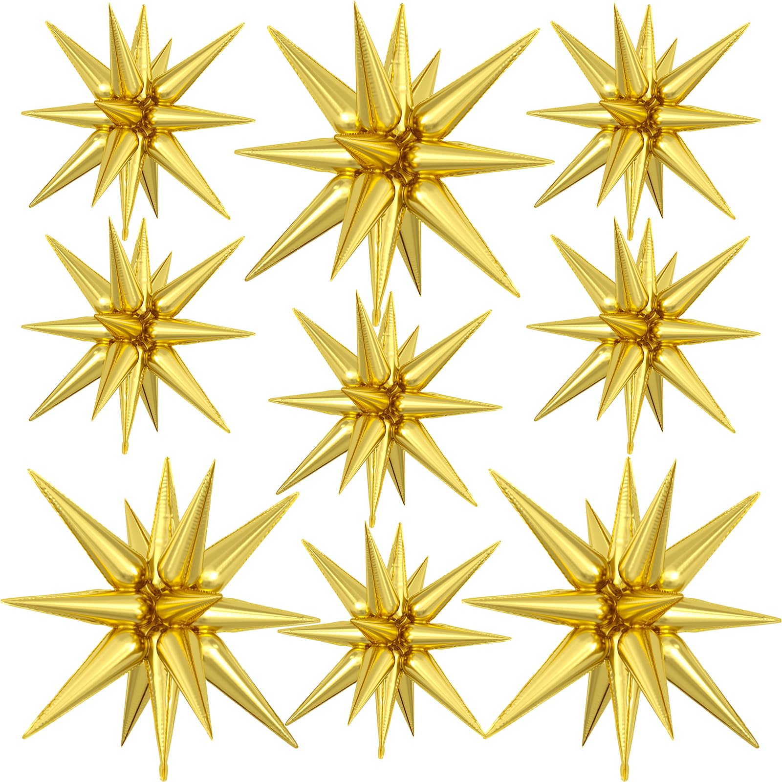 9Pcs Gold Star Balloons, Large Explosion Star Foil Balloons, Metallic Gold Mylar Spike Balloon for Birthday Wedding Anniversary New Year Christmas Graduation Party, 3 Pcs 27Inch & 6 Pcs 22Inch
