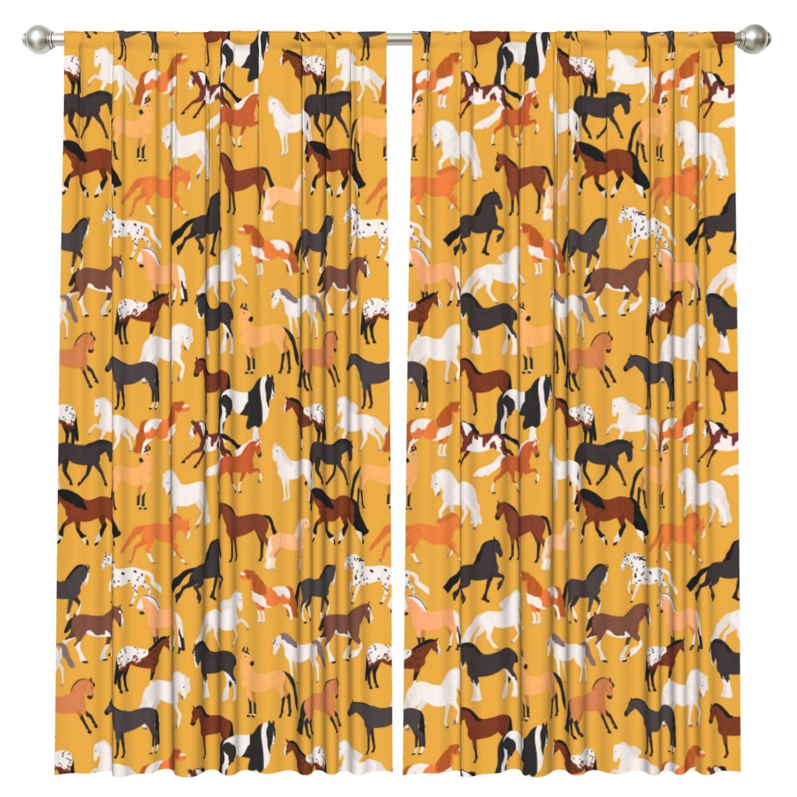 InOmak Various Kinds Of Horses, 2 Panels Window Curtains 52 x 84 Inch Blackout Curtains for Living Room Bedroom