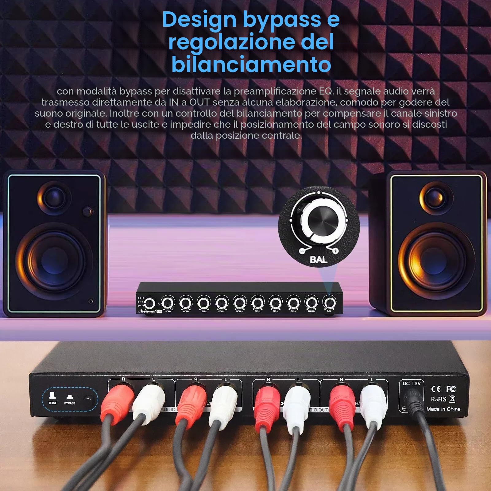 Nobsound HiFi 9-Band Stereo EQ Preamplificatore Equalizzatore Analogico Processore Audio (EQ9)