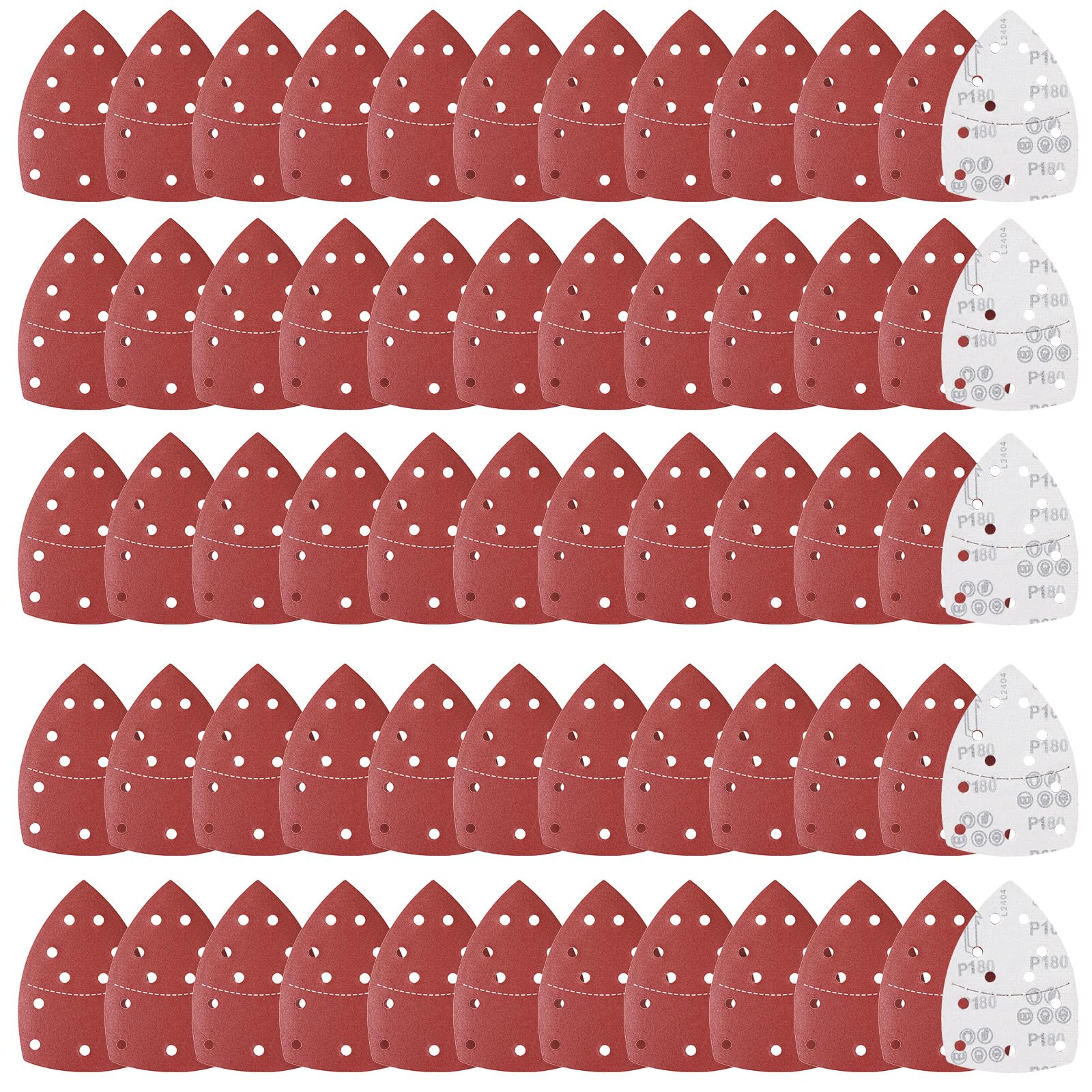 60 piezas papel de lija lijadora delta 152x105mm Hojas de Lija Mouse Papel conjunto con 11 agujeros grano 180 triángulo almohadillas de lijado para madera, metal y plástico