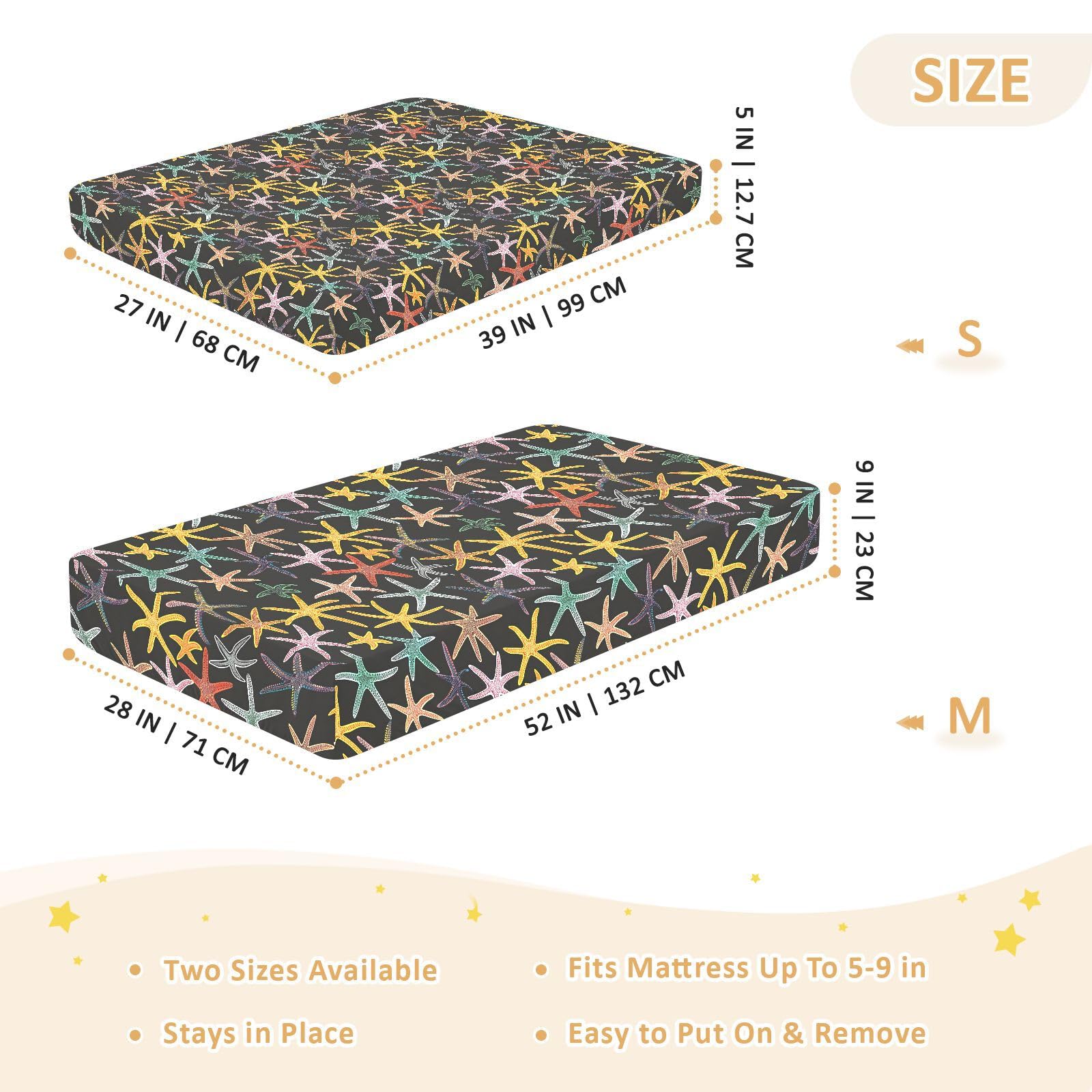 Babybettlaken für Jungen und Mädchen, Motiv: Seestern auf schwarzer Matratze, 71,1 x 132,1 cm