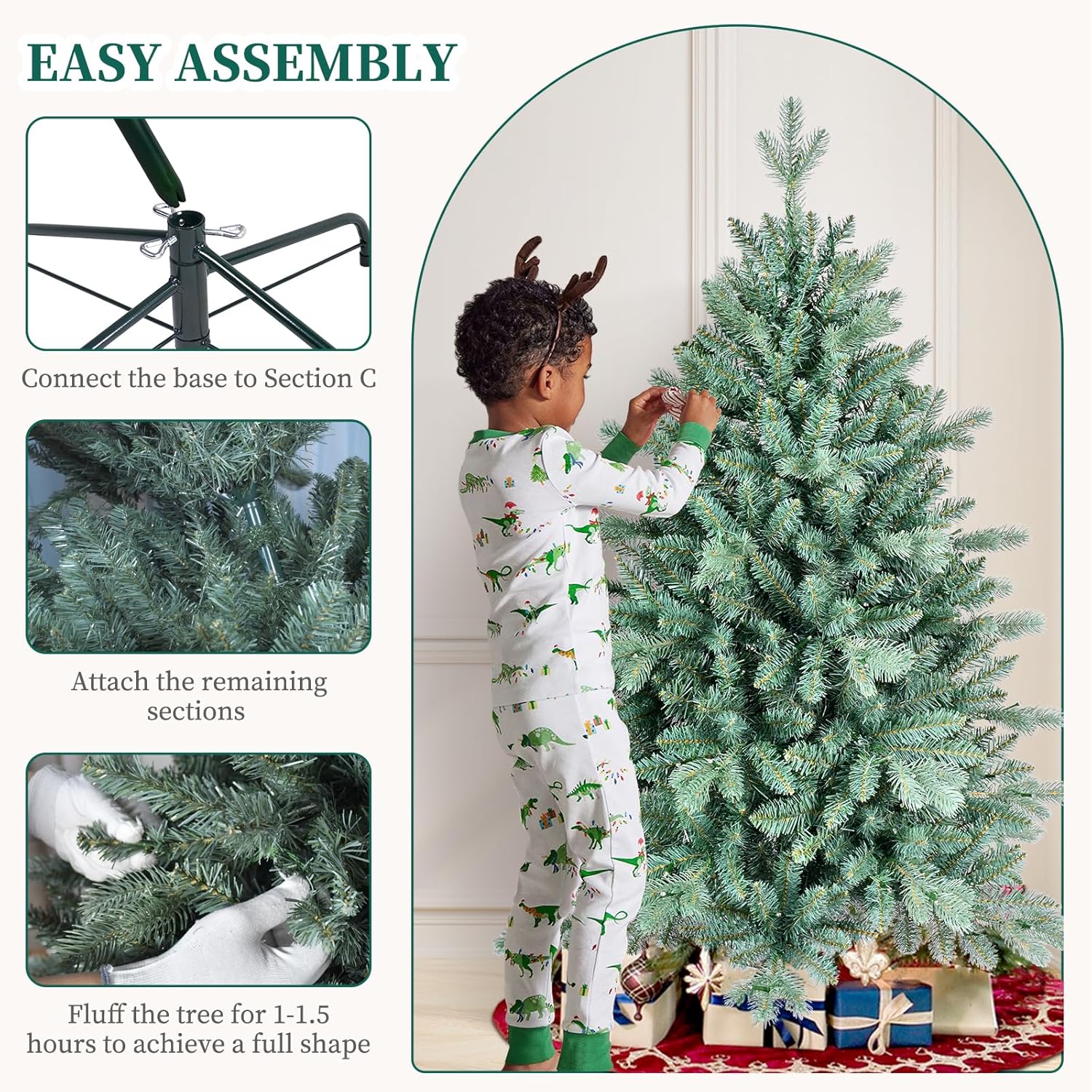 4FT Blue Spruce Artificial Christmas Tree - 600 PE&PVC Tips - Metal Stand and Hinged Branches for Home, Party Decor