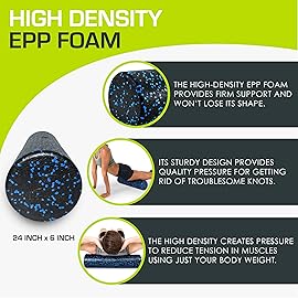 ProsourceFit High Density Foam Rollers 24 - inches long, Firm Full Body Athletic Massage Tool for Back Stretching, Yoga, Pilates, Post Workout Muscle Recuperation, Black/Blue