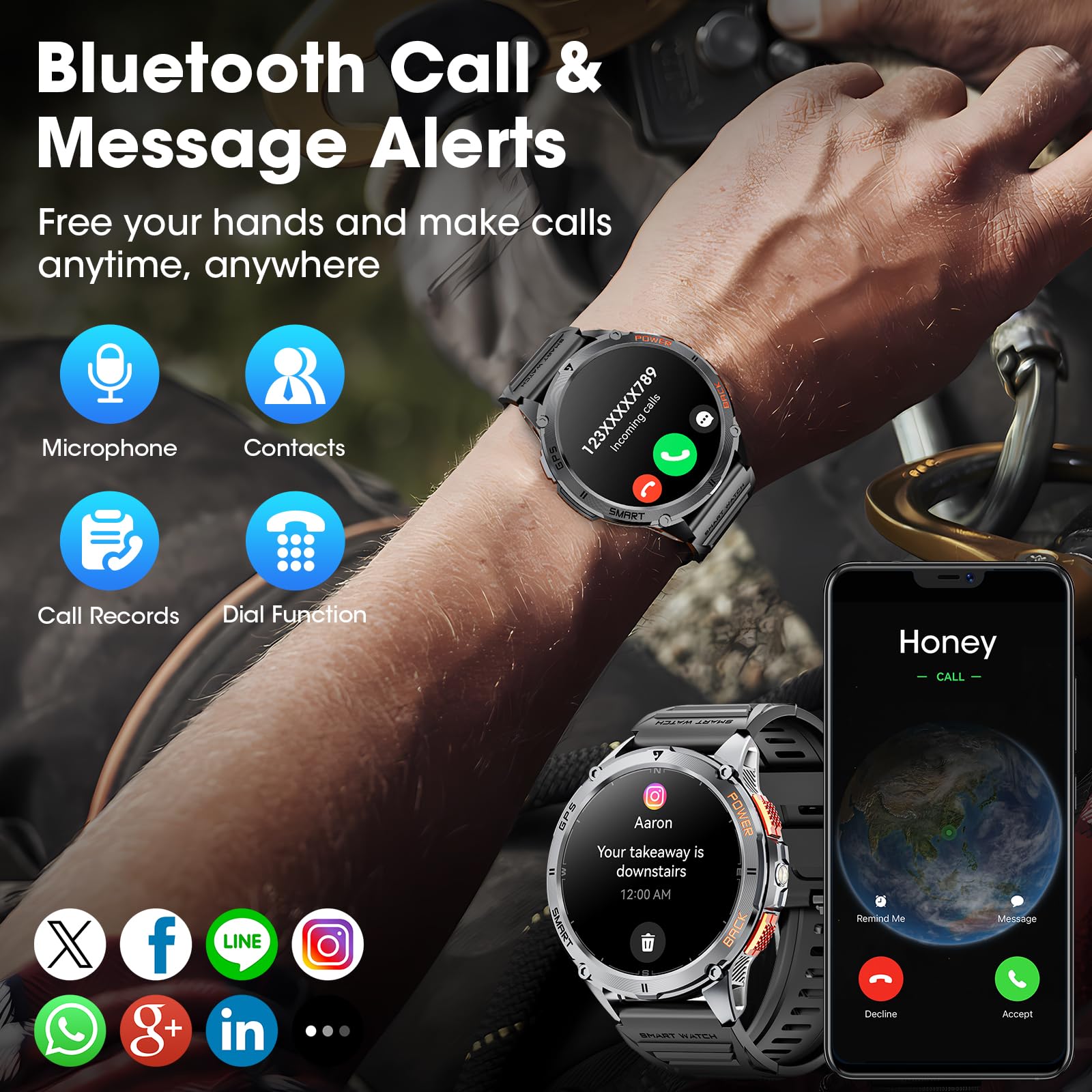 HIRREO GPS Bussola Orologio Intelligente da Uomo con Torcia LED 1.43″AMOLED Smartwatch Uomo Chiamata Bluetooth per Android iOS 600 mAh Smartwatch Uomo Acciaio Nero Frequenza Cardiaca Salute Monitor