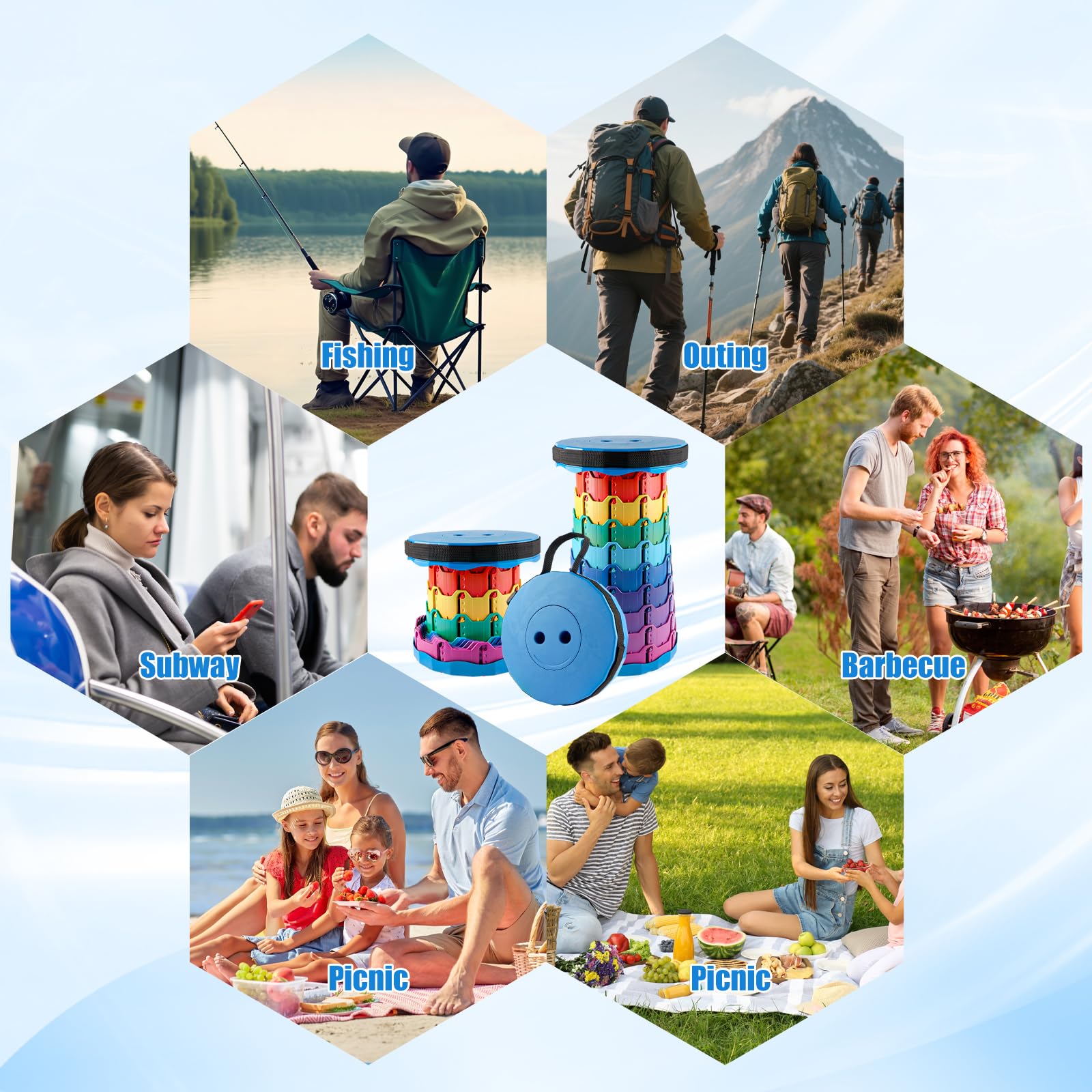 DAJAVE Lot de 2 tabourets télescopiques pliables portables avec grande capacité de charge - Pour le camping en plein air, la pêche, les familles en intérieur - Couleur