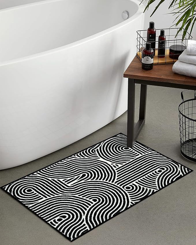 Amazon.com: Seavish Bath Rugs for Bathroom Non Slip 18"x26" Black and ...