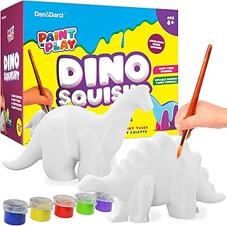 Paint 3 Large Dino Squishies - Paint a Squishy Kit - Make Your Own Squishies with Puffy Paint - Arts and Crafts Gifts for Kids, Boys & Girls - DIY Squishy Makeovers Painting Kit, Dinosaur Toys
