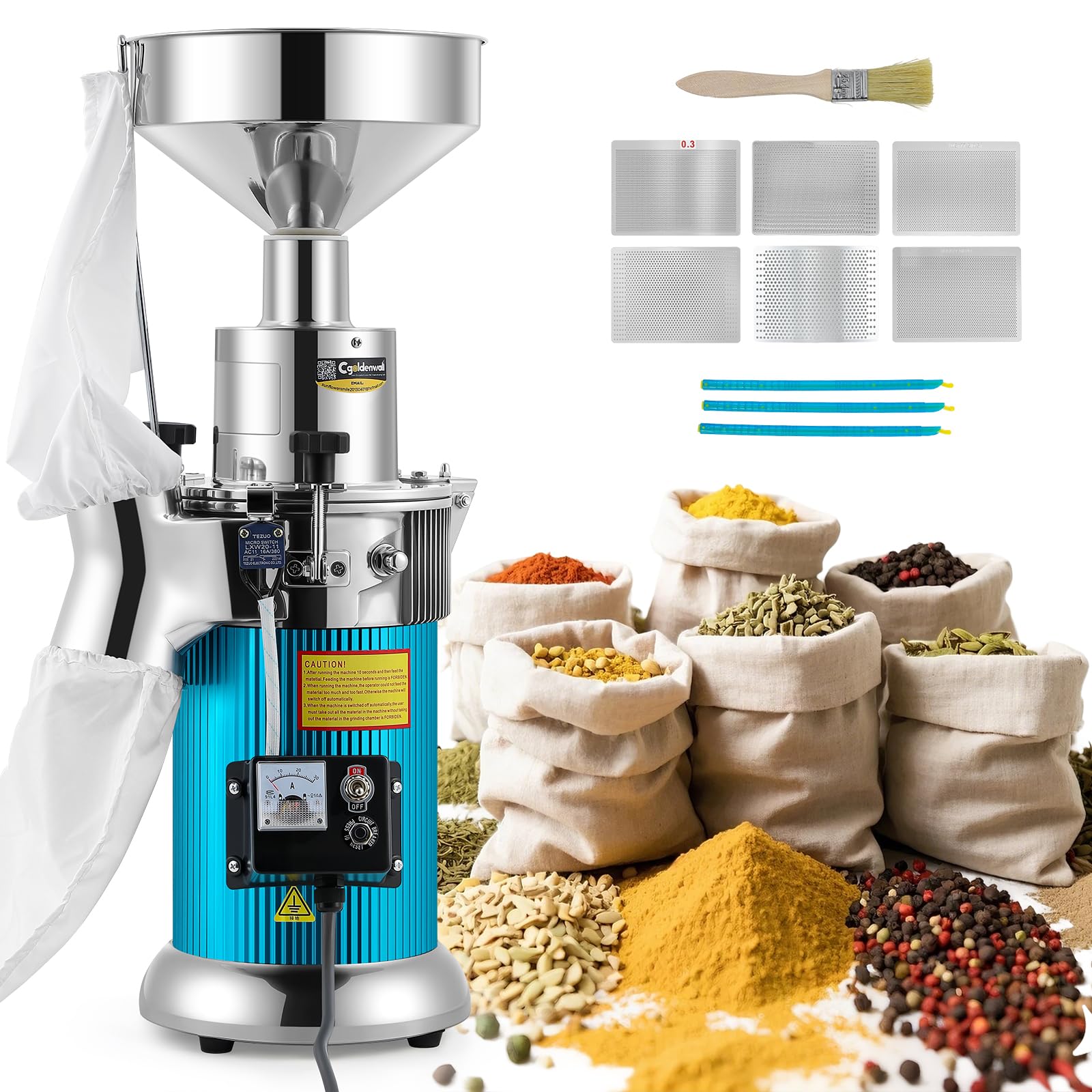 Photo 1 of CGOLDENWALL Hammer Mill Grinder, 2000W Commercial Electric Herb Grinder, 44 Lbs/H, Continuous Feeding, with Funnel & 6 Sieve Meshes, Pulverizer for Dry Herb Grain Spice Nutmeg,110V