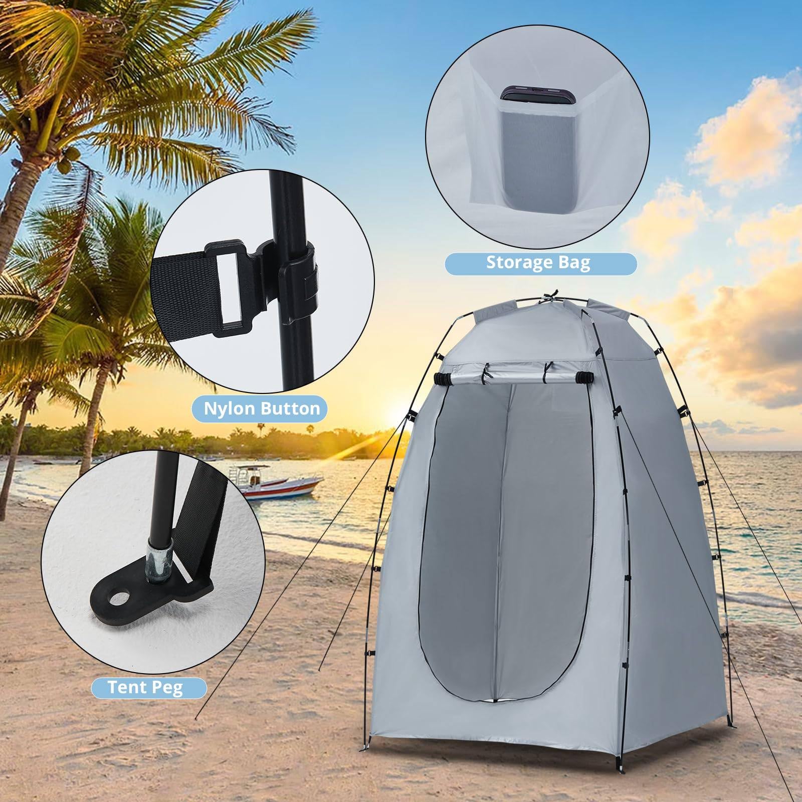 LEMROE Tente de Plage Avec Sac de Transport - Douche Étanche, Toilette Mobile Pour Camping, Randonnée, Extérieur - Pop-up