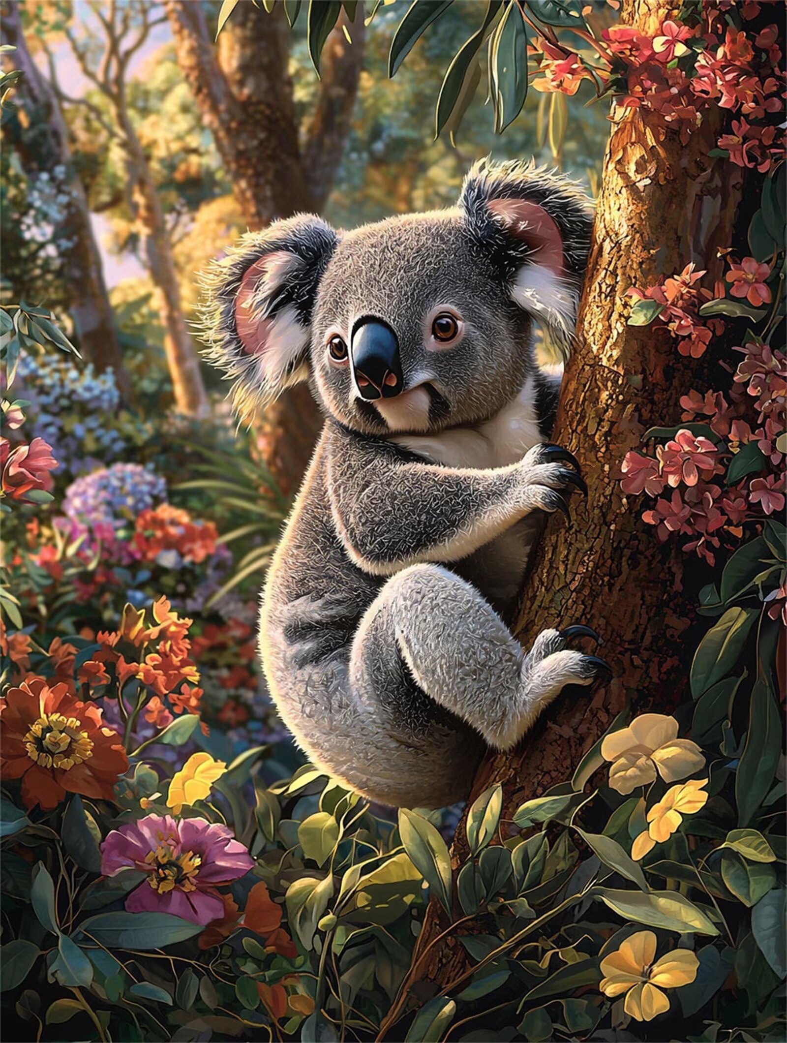 Malowanie po numerach dla dorosłych, las koala, pełny zestaw DIY zestawy hobbystyczne, rękodzieło, z pędzlami, malowanie według numerów, dla początkujących, bezramkowe zestawy do malowania według