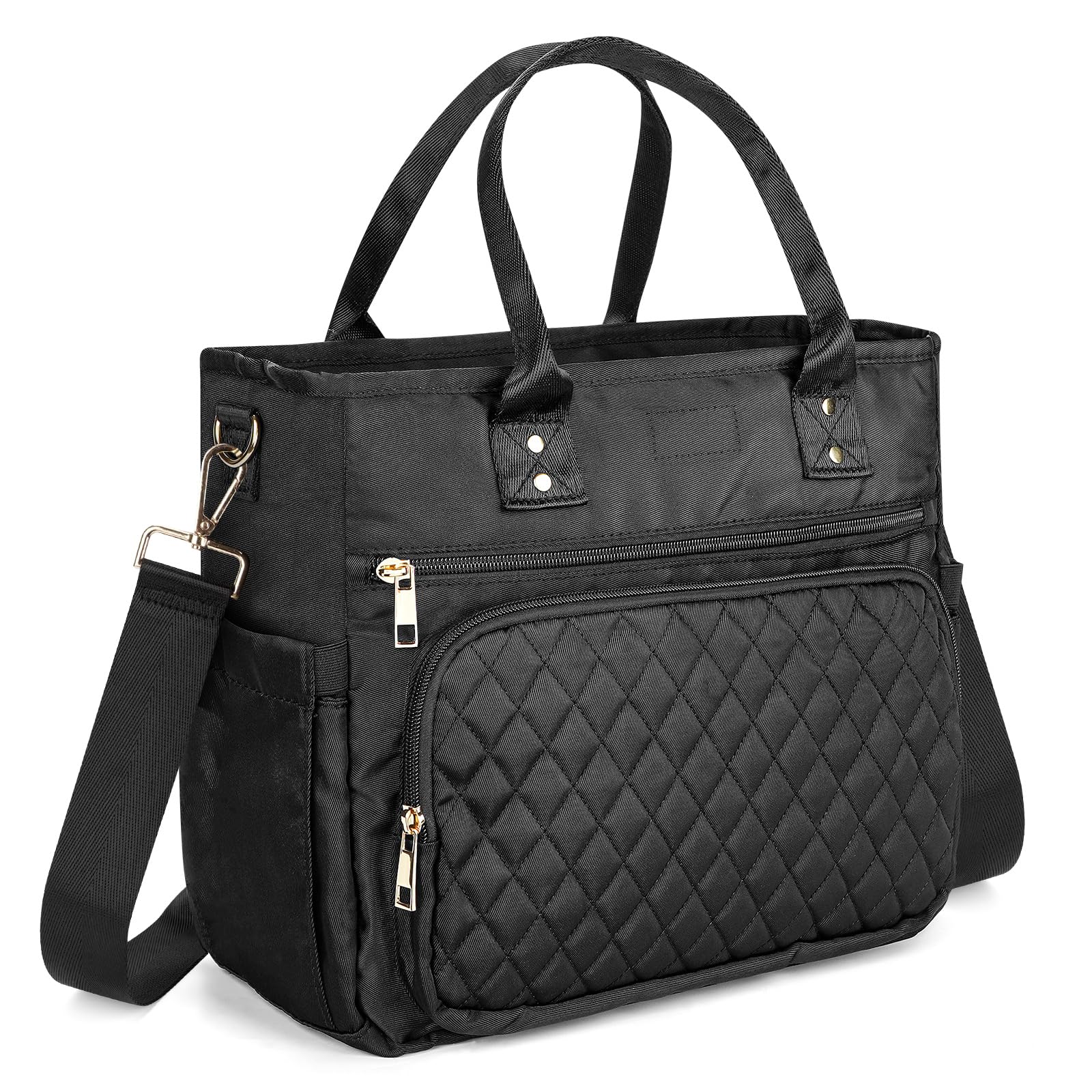 LinkideaLarge Capacity Insulated Lunch Bag, Fashionable Lunch Tote Bag for Women, Leak Proof Insulated Lunch Box Bag with Hand Strap Compatible with Bentoheaven, Iteryn, Lovina (Black)