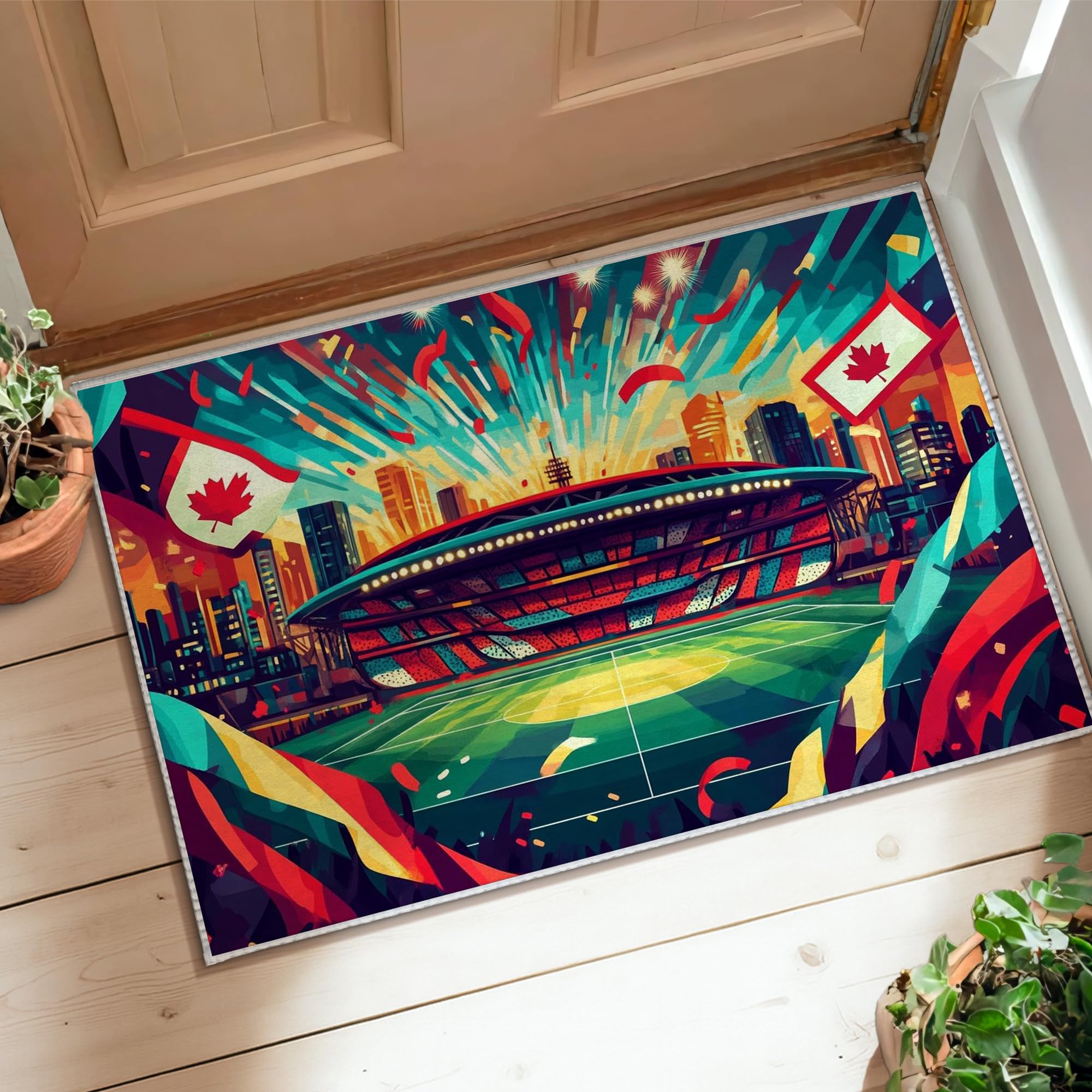 Tapis stade motif paysage canadien festif pour sublimer la décoration de votre entrée