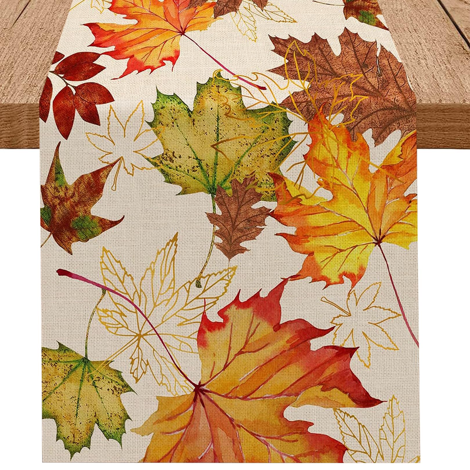 Autumn Table Runner, 33x183CM Autumn Table Decorations Linen Table Runners