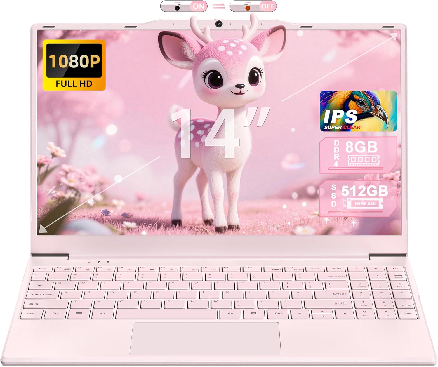 Celeron N5095 Laptop 14 Inch Pink 256 GB NVMe SSD 8 GB RAM DDR4 up to 32 GB Numeric Keypad IPS FHD Display Webcam/180  Hinge/WiFi/USB 3.0 Ultrasortable PC Notebook for Business and