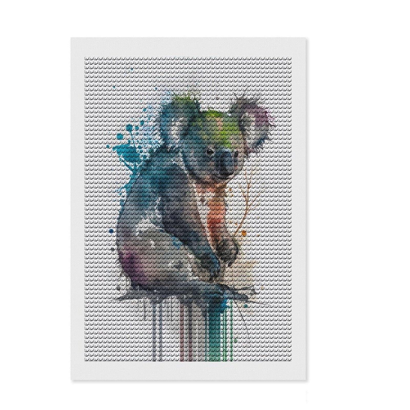Junmoney Cute Koalas DIY Diamond Art Canvas Kit 8"x12", Bedroom Decor, for Craft Lovers, Full Kit Included, Thoughtful Handmade Gift
