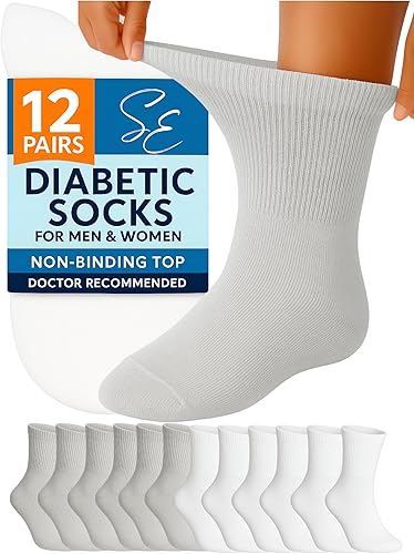 Miniatura 9 de Special Essentials 12 pares de calcetines tobilleros de algodón para diabéticos, no vinculantes con parte superior extra ancha para hombres y mujeres
