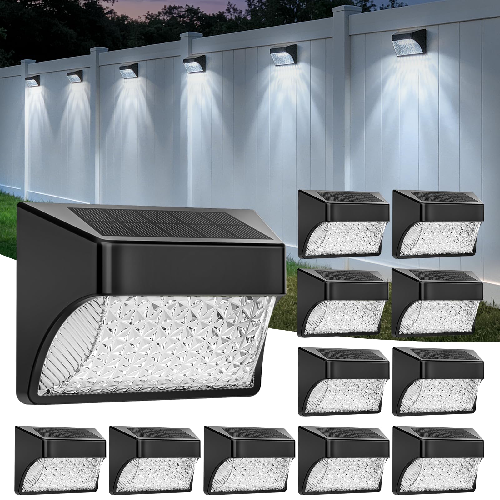 TYHBRV Solar Fence Lights Outdoor Waterproof Ip65, 10 Lighting Modes Fence Lights Solar Powered with 15 Led Lens, Backyard Light Outdoor for Deck Railing Step Pool Patio Wall - 12 Pack(12 Pack)