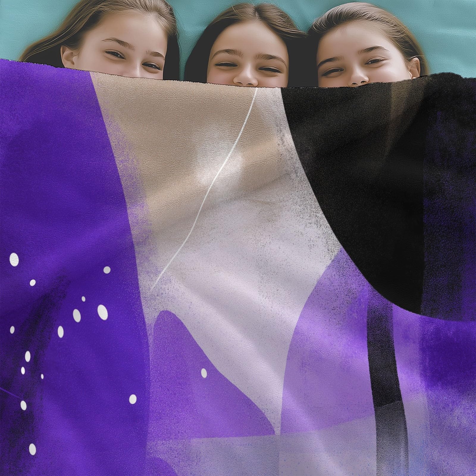 Koc flanelowy można prać w pralce 180 x 220 cm, miękki i ciepły, przytulny realizm lekki abstrakcyjny fioletowy i czarny koc dekoracyjny w paski geometria do łóżka sofy i pokoju dziecięcego