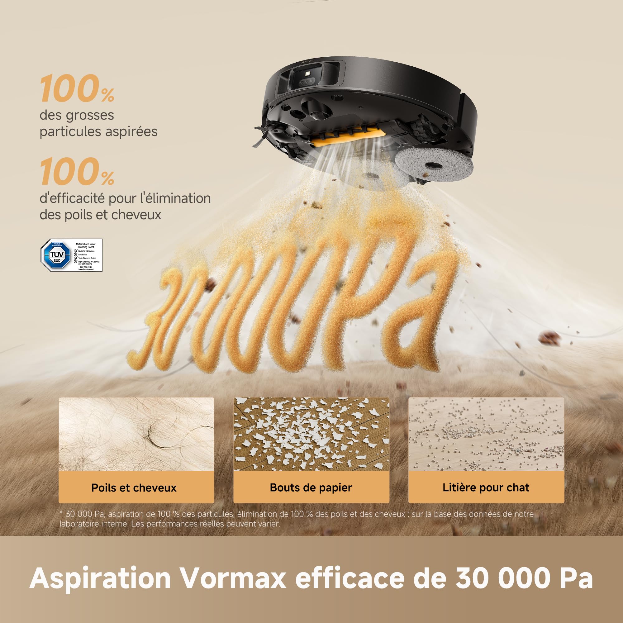 dreame L50s Pro Ultra Robot aspirateur Laveur, 30 000 Pa, 100 Jours de vidage Automatique, Nettoyage des serpillières à Haute température, Nettoyage des Bords et des Coins, Brosse Anti-enchevêtrement