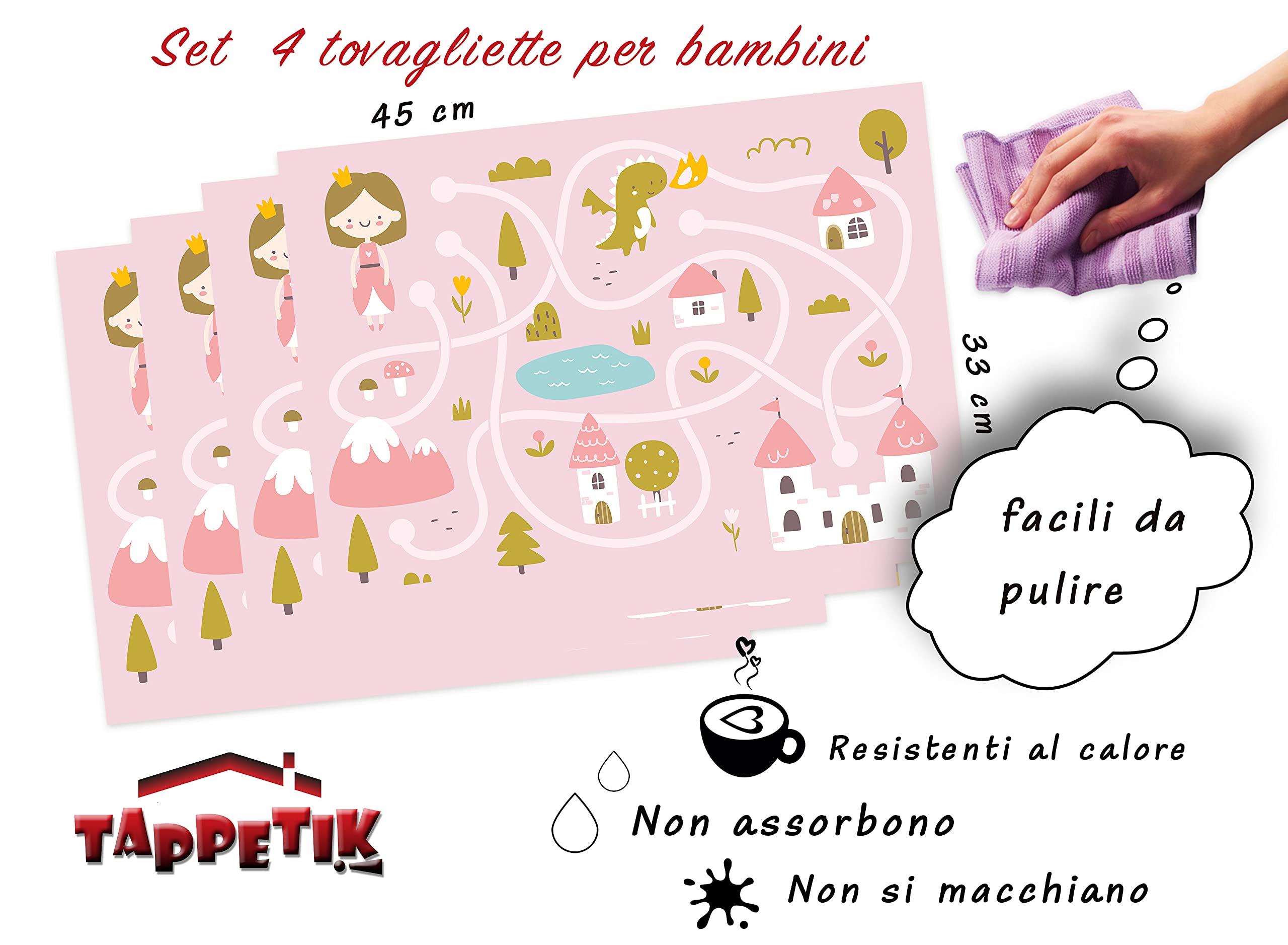 SET 4 TOVAGLIETTE americane VINILE 33x45 cm per bambini diverse fantasie OTTIMA IDEA scuola (Tovaglietta 59)