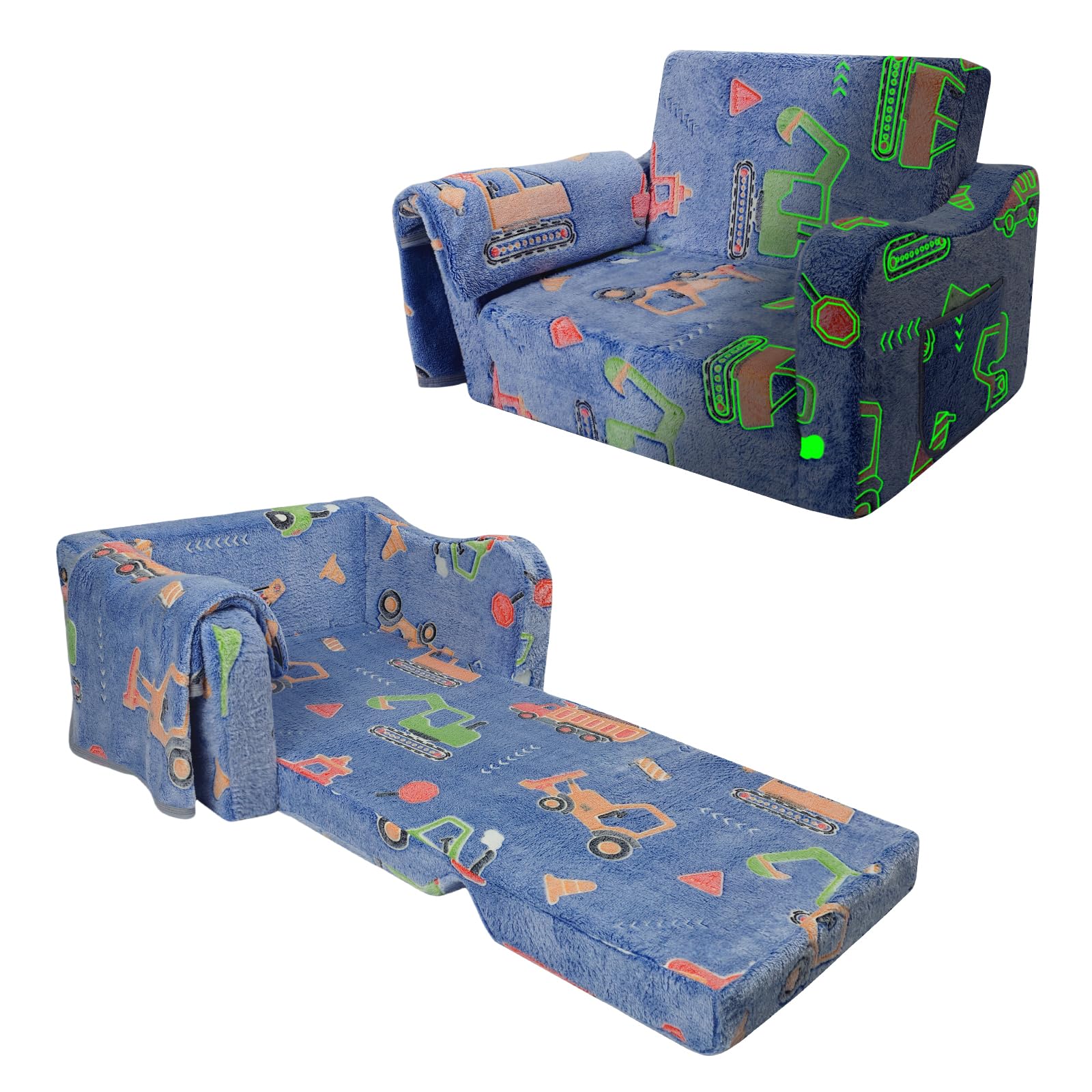 Convertible Sofa para Niños 2 en 1,Suave Cómoda Sofa con Manta para Niñas y Niños,Brilla en la Oscuridad Silla Plegable Niño para Dormitorio Sala de Juegos,Máquinas