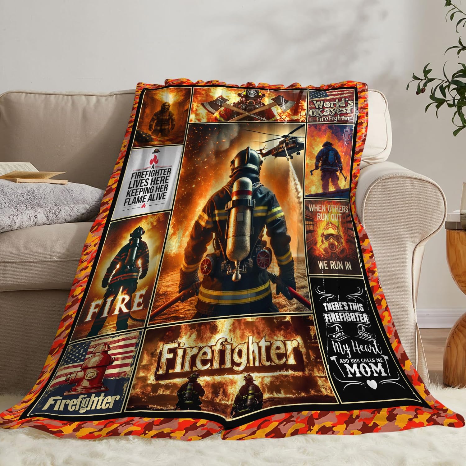 Yibuda Firefighter Blanket Fire Rescue Flannel Plush Throw Blanket Cozy Patriotic Hero Decor Fleece Stuff Blanket Gifts for Lover Girls Boys Kids Adults Women Bed Travel 40"x50" - Image 4