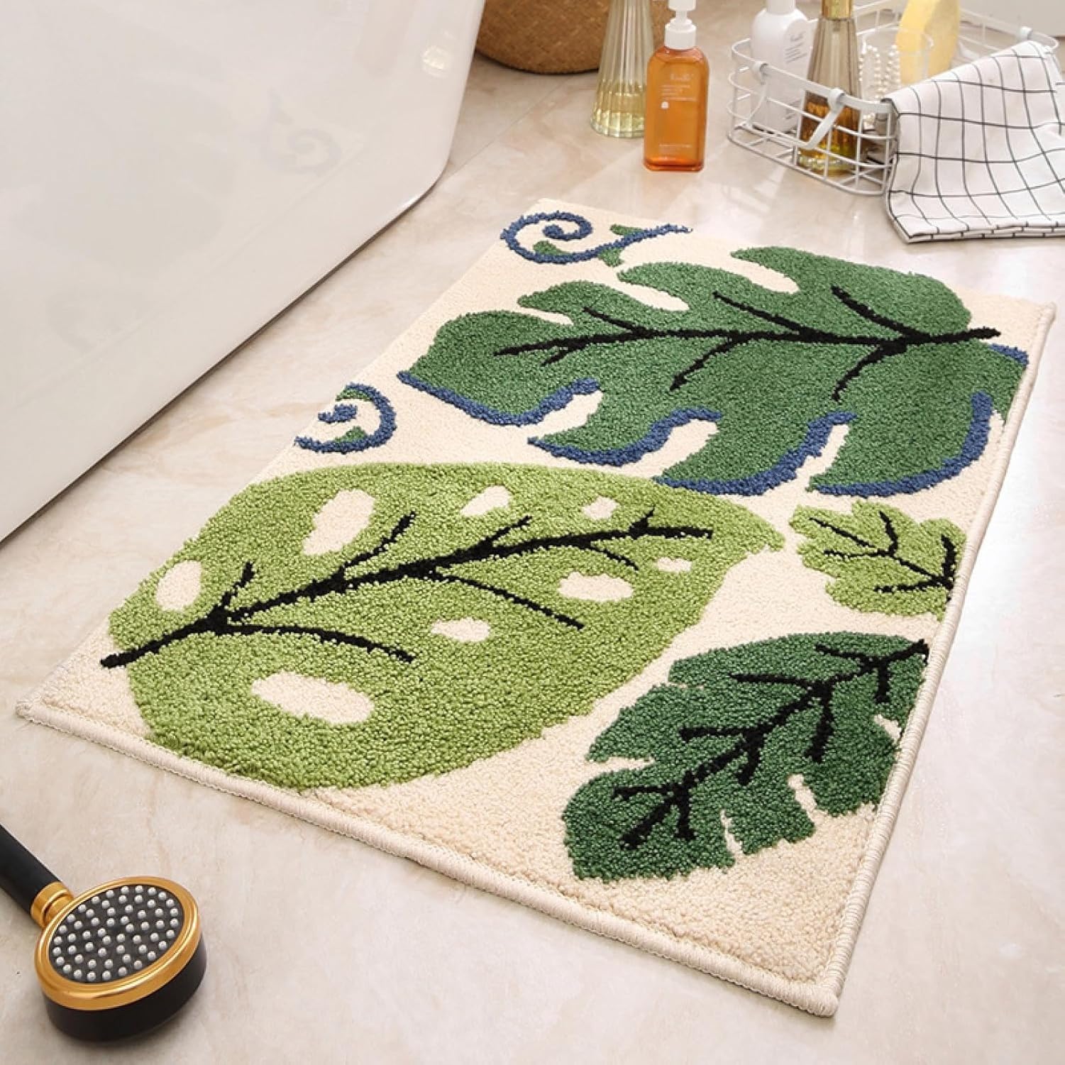 XIUNYIE Bath Mats 50x80cm Dark Green Leaves Super Absorbent Non Slip Soft Flannel Bathroom Carpet with Anti-Slip Bottom for Tub Shower Room Floors, 50×80cm, 50×80cm