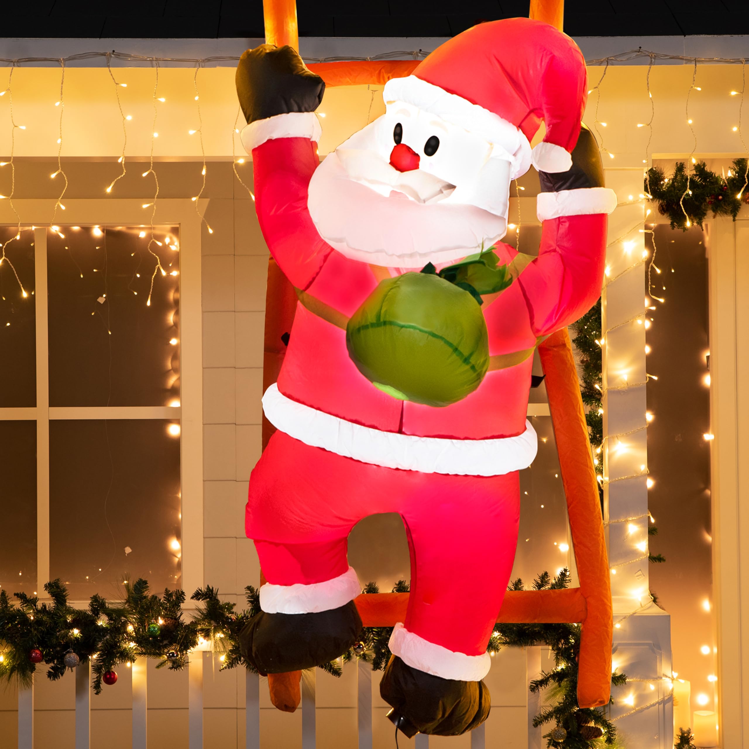 Babbo Natale Gonfiabile Snowboard 1,8m Con Luci LED – Decorazione Esterna Per Giardino E Cortile