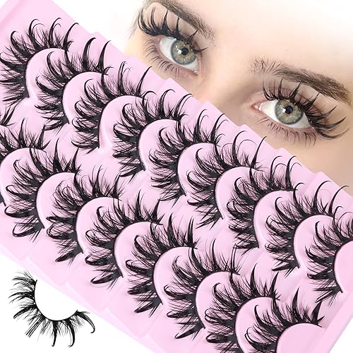 Manga Lashes Cat Eye Dramatic False Eyelashes Wet Look D-Curly Long Anime Lashes Strips Thai Style Manhua Lashes Strips Cosplay Eyelashes Wispy Spiky Lashes 12-20MM 9 Pairs by Zegaine - B- Dramatic