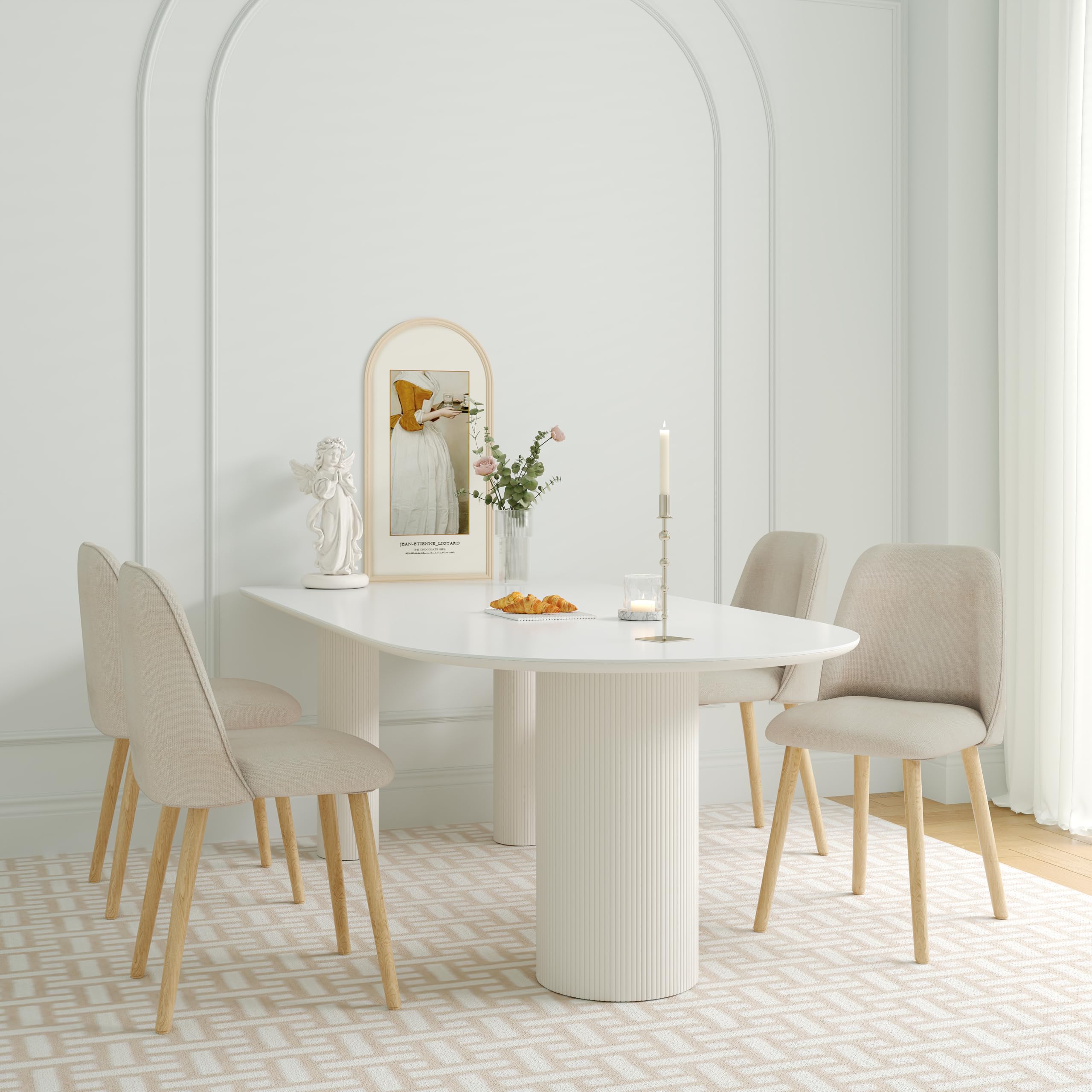 Lot de 4 Chaises de Salle à Manger Beige avec Pieds en Bois, Chaise Cuisine Rembourrée en Lin, Chaise Fauteuil pour Salle à Manger Salon Cuisine Bureau