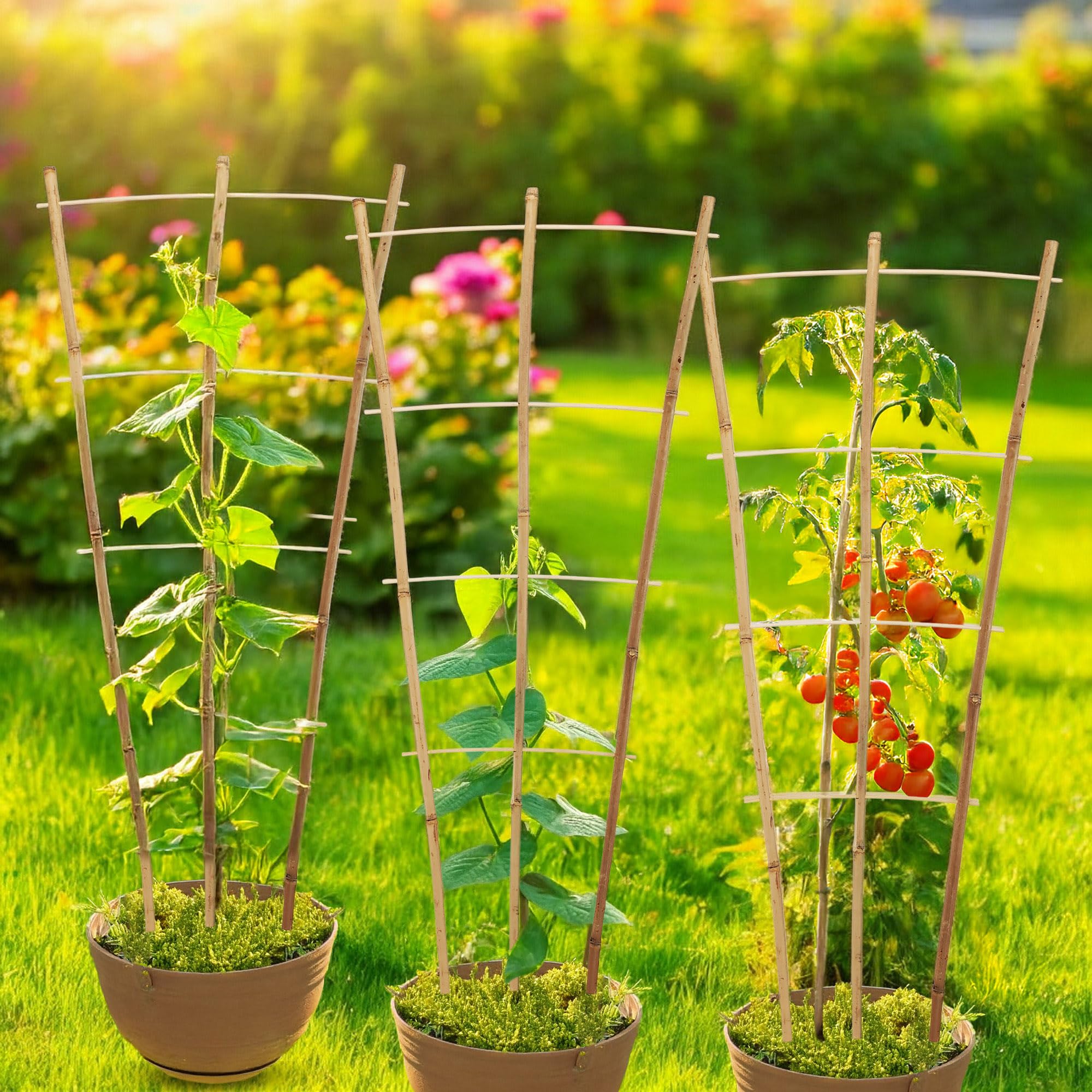 Bambus Rankgitter 75 x 35 cm Natur - 6er Set - Holz Kletterhilfe konisch  fr Rankpflanzen - Bambusstab Rankhilfe Blumensttze Bambus fr Garten  Pflanzen : Amazon.de: Garten