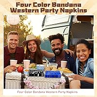 Vista 4 de Teling 100 servilletas tipo bandana de 2 capas desechables con estampado de cachemira, para fiesta temática de vaquero occidental, cumpleaños, Rodeo