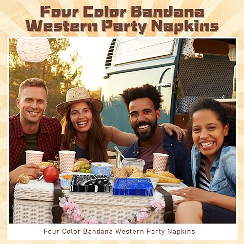 Miniatura 4 de Teling 100 servilletas tipo bandana de 2 capas desechables con estampado de cachemira, para fiesta temática de vaquero occidental, cumpleaños, Rodeo