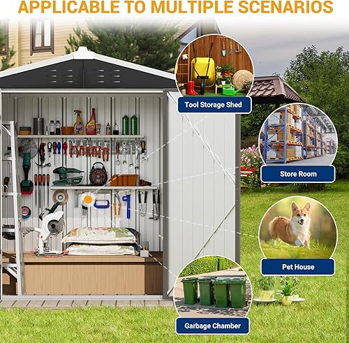 Miniatura 3 de Cobertizo de almacenamiento para exteriores de 6 x 4 pies con puerta con cerradura individual, cobertizo de metal galvanizado adecuado para el