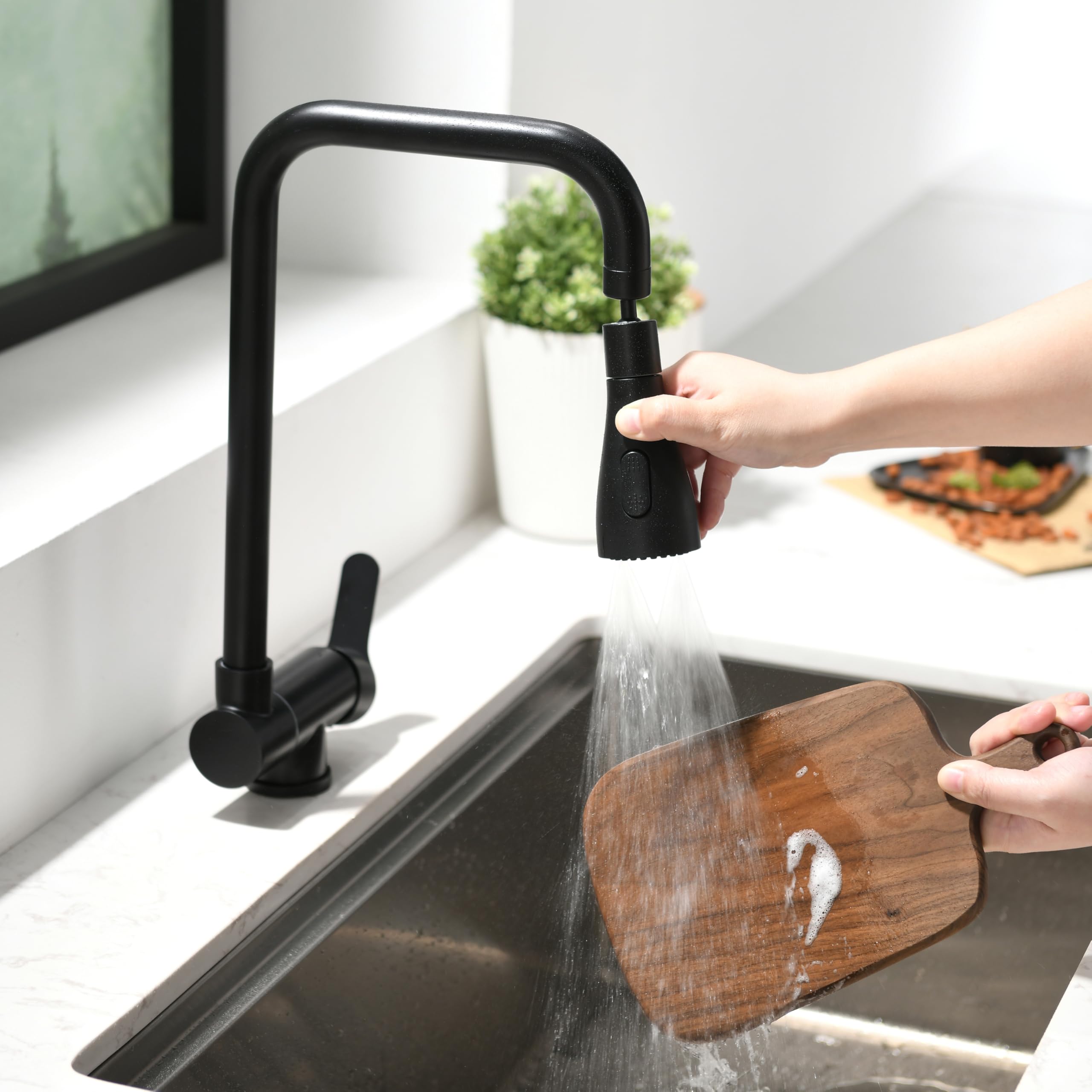Rubinetto Cucina Abbattibile Sottofinestra,rubinetto Cucina Pieghevole 3 Modalità Di Scarico Dell'acqua,miscelatore Sottofinestra Cucina Rubinetti Da Cucina Acciaio Inox 304 (nero)