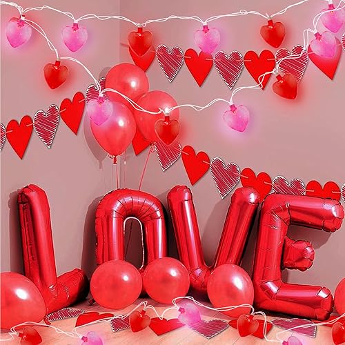 Miniatura 7 de Guirnalda de luces de corazón de San Valentín, 8.5 pies, románticas luces de decoración del día de San Valentín con 10 corazones, tira de luces de