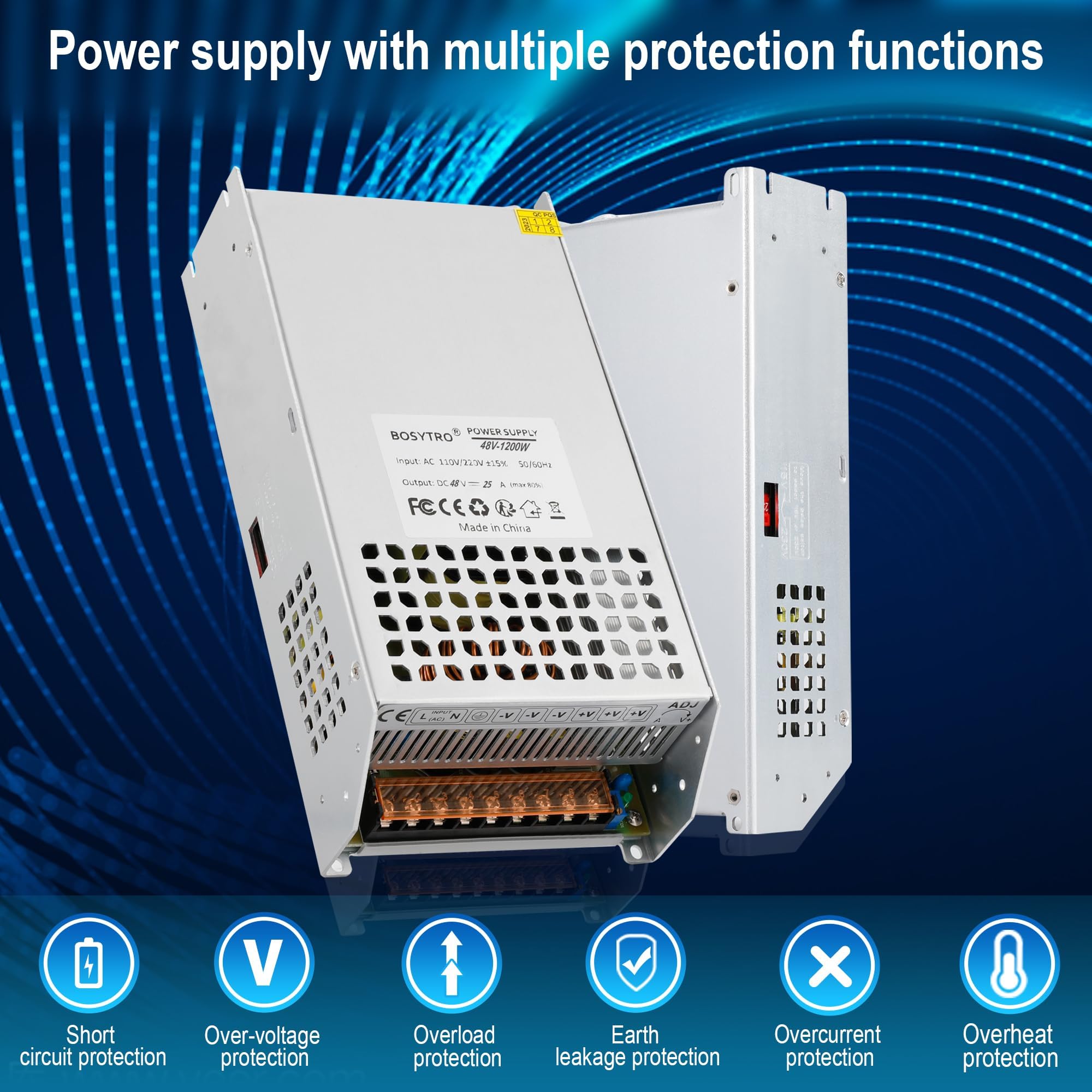 Transformateur DC 48 V 25 A 1200 W - Bloc d'alimentation AC 110 V/220 V (PSU SMPS) - 48 V - Adaptateur industriel - Barre lumineuse LED - Moteur semi-conducteur, pompe, treuil, amplificateur