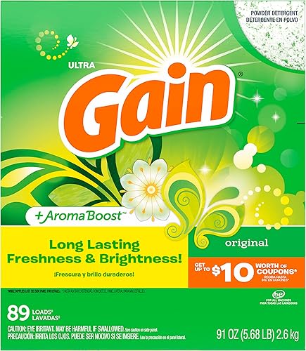 Gain Detergente en polvo para lavadoras regulares y HE, aroma original, 91 onzas (el embalaje puede variar)