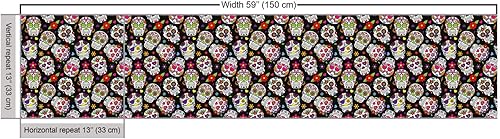 Miniatura 3 de Ambesonne The Yard, Graveyard Mexico - Tela de calavera de azúcar sobre fondo negro, tela decorativa para tapicería y detalles del hogar, 1 yarda,