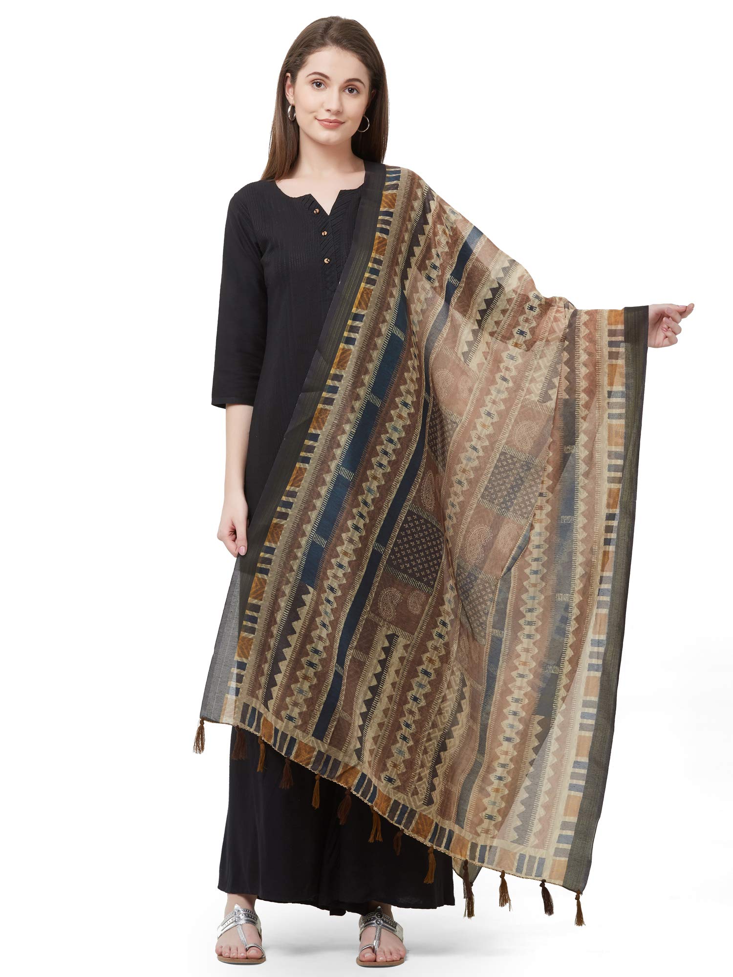 FaserzBrown Color Ethnic Stripes Print Chanderi Silk Dupatta For Women (GN-RSM-111 Brown Length: 2.30 Mts Width:0.90 mts)