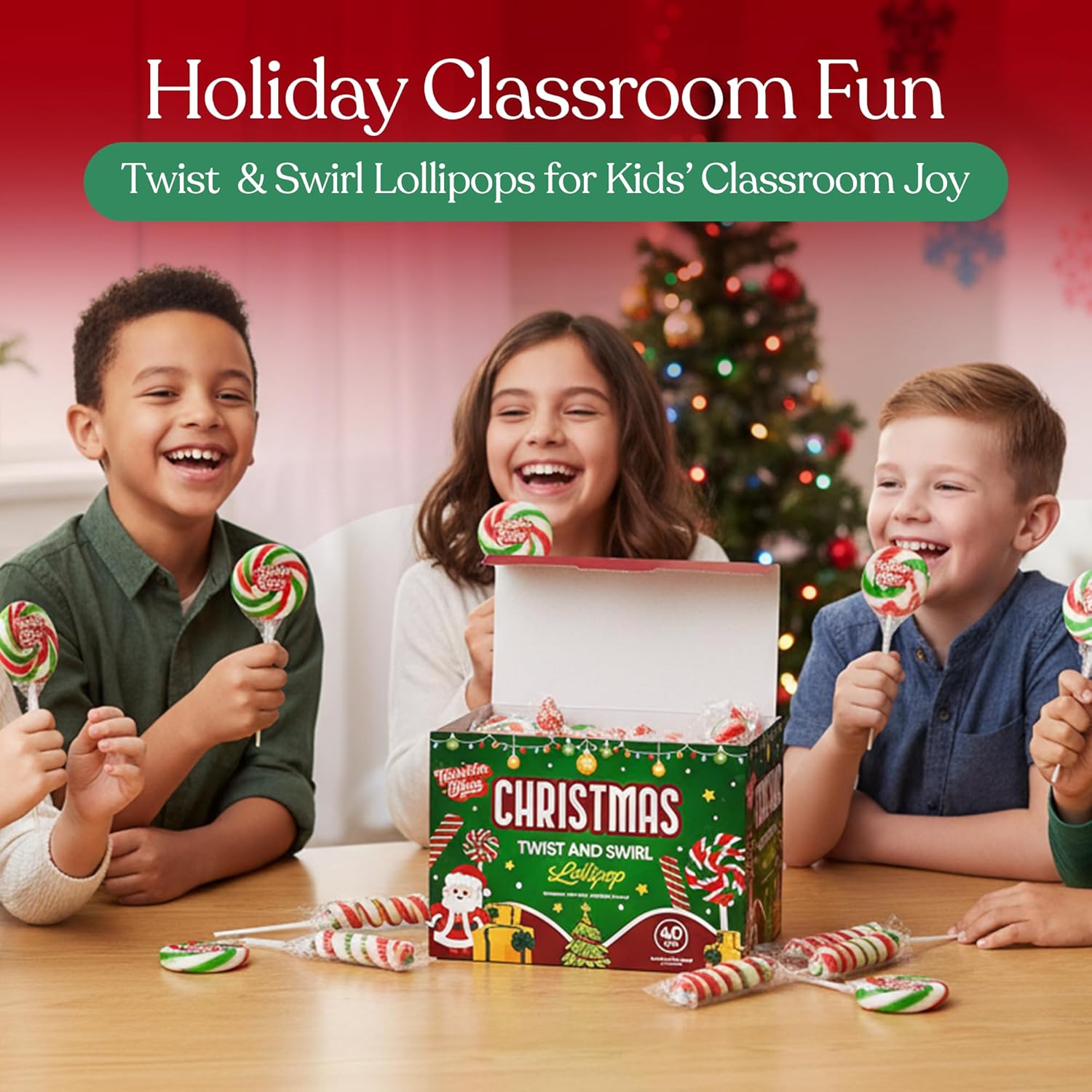 40 pack christmas lollipops - individually wrapped christmas holiday themed 20 twist and 20 swirl suckers - colorful red & green designs & delicious strawberry and tutti frutti flavors - bulk candy use for stocking stuffers, party favor, classroom & office treats