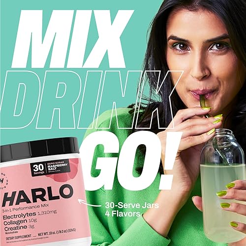 Miniatura 9 de Harlo - Mezcla de bebida con electrolitos de sal cítrica con colágeno bovino y creatina - Polvo de monohidrato de creatina - Polvo de bebida