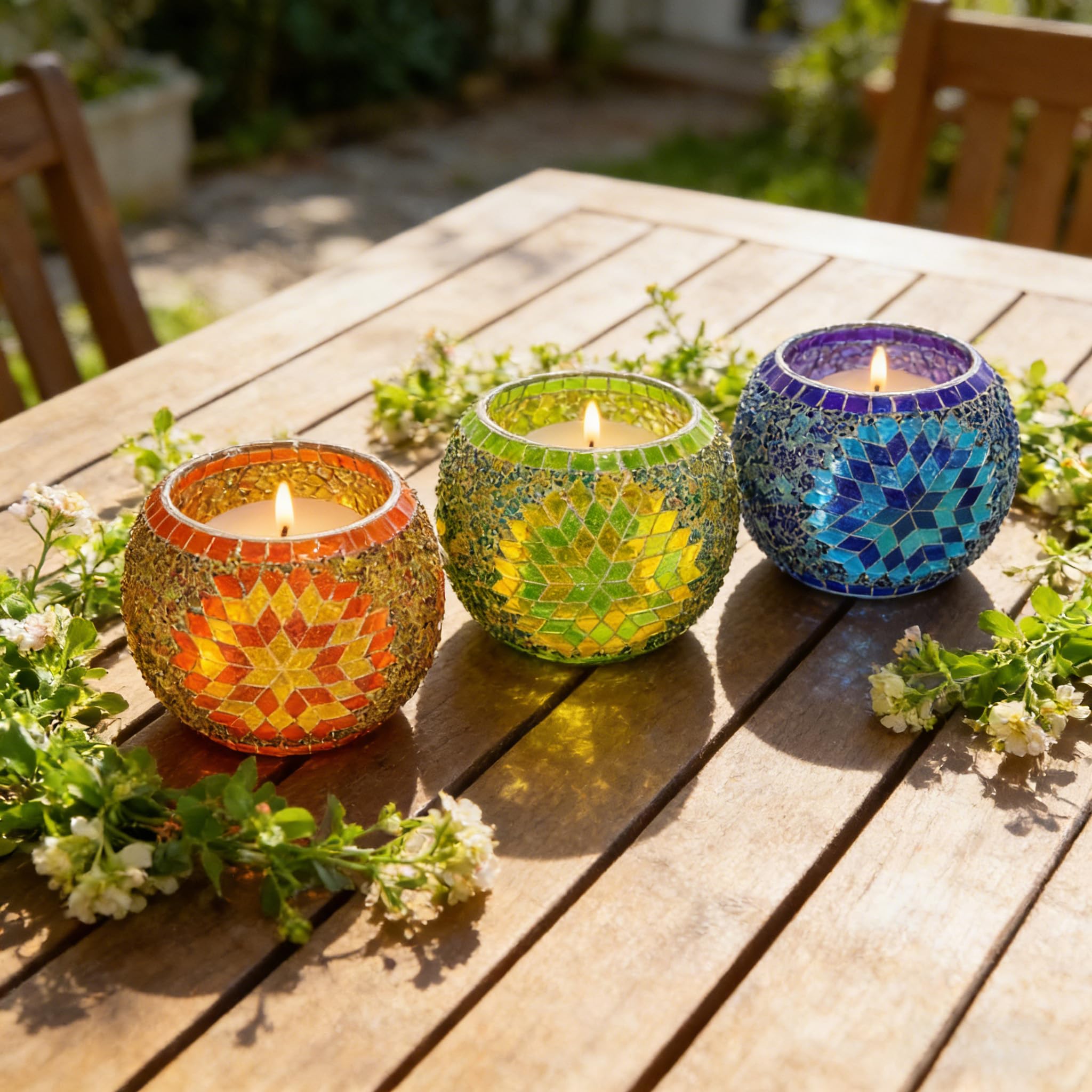 Vintage Mosaikglas Romantischer Windlicht-Kerzenhalter für Teelichter Elegante Tischdekoration für Zuhause (OHNE Kerzen) Perfekt für Hochzeiten Partys Weihnachten Kirche